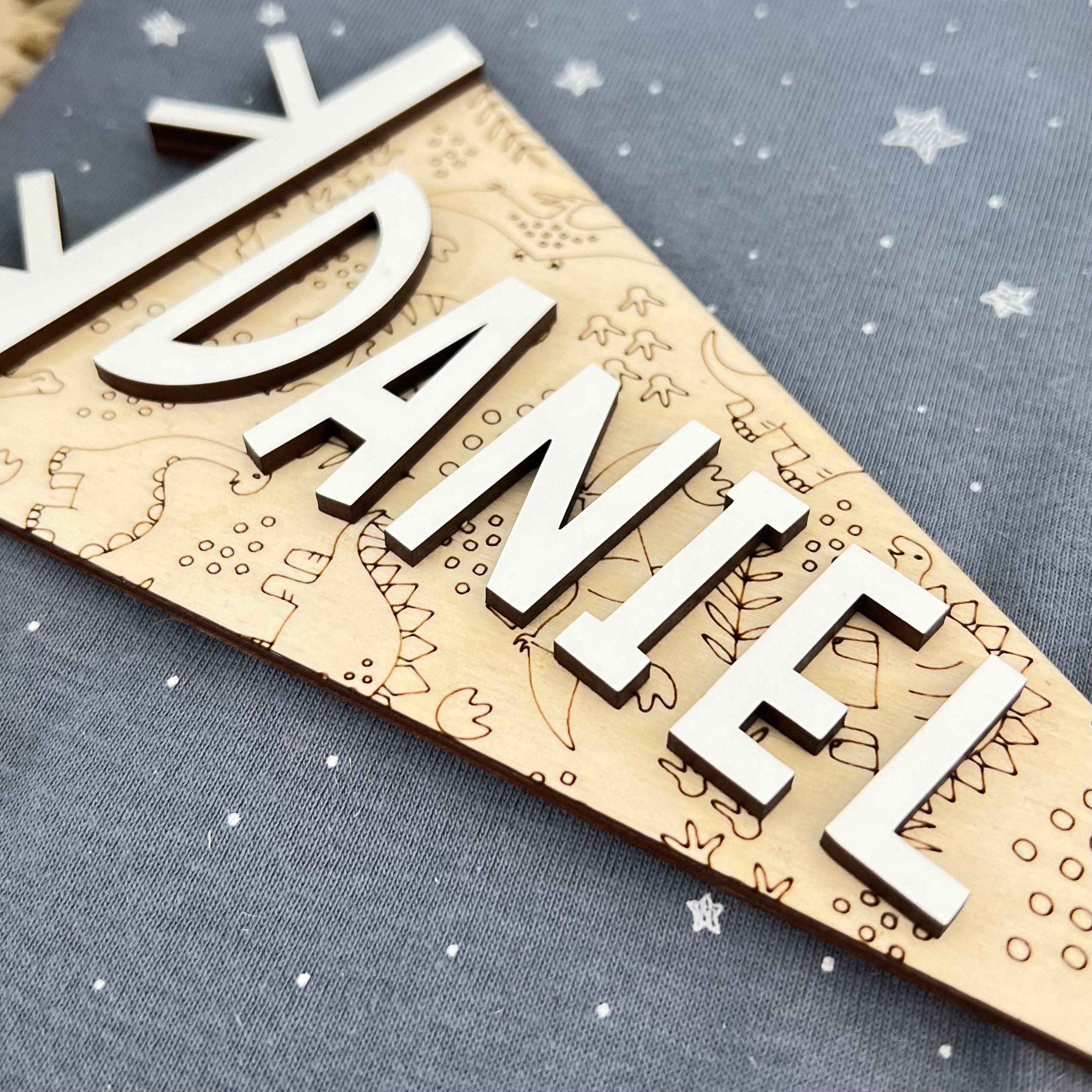 Baby Name Announcement Dinosaur Pennant Sign | Custom Kid's Name Dinosaur Pennant