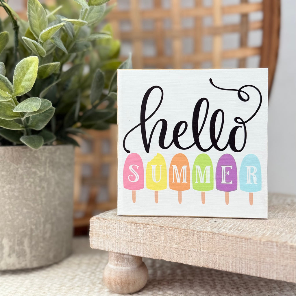 Hello Summer Wood Block Sign
