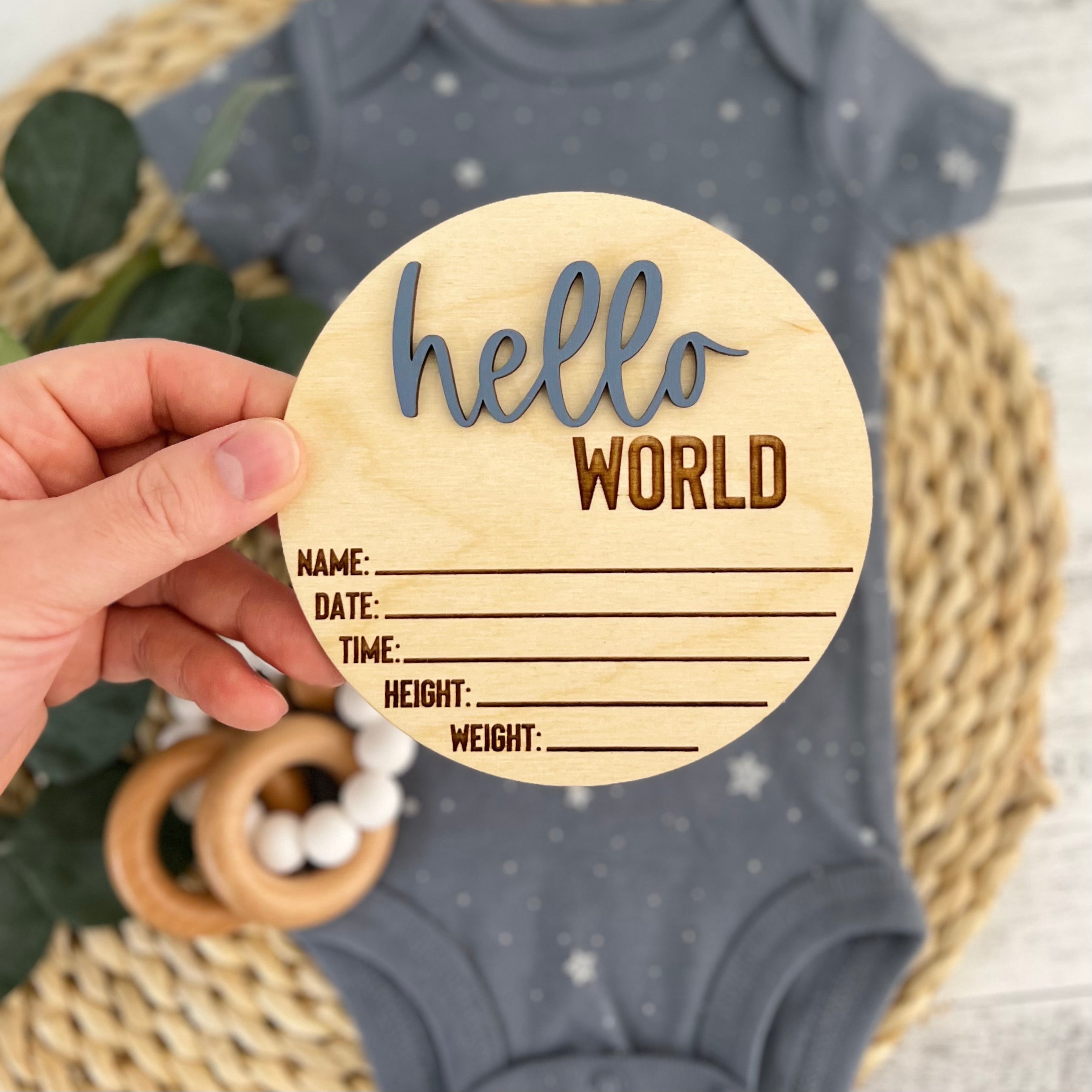 Baby Birth Stat Sign | Baby Photo Prop | Custom Hello World Baby Sign
