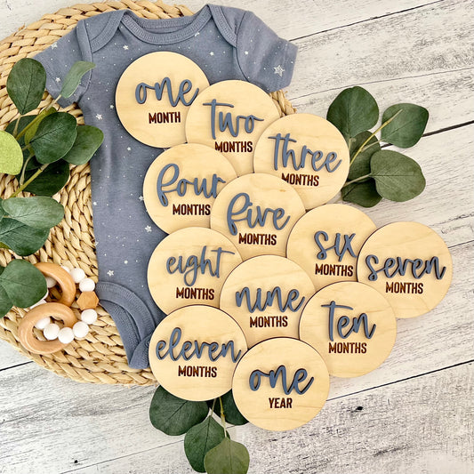 Wooden Baby Monthly Milestone Disc Set | Color