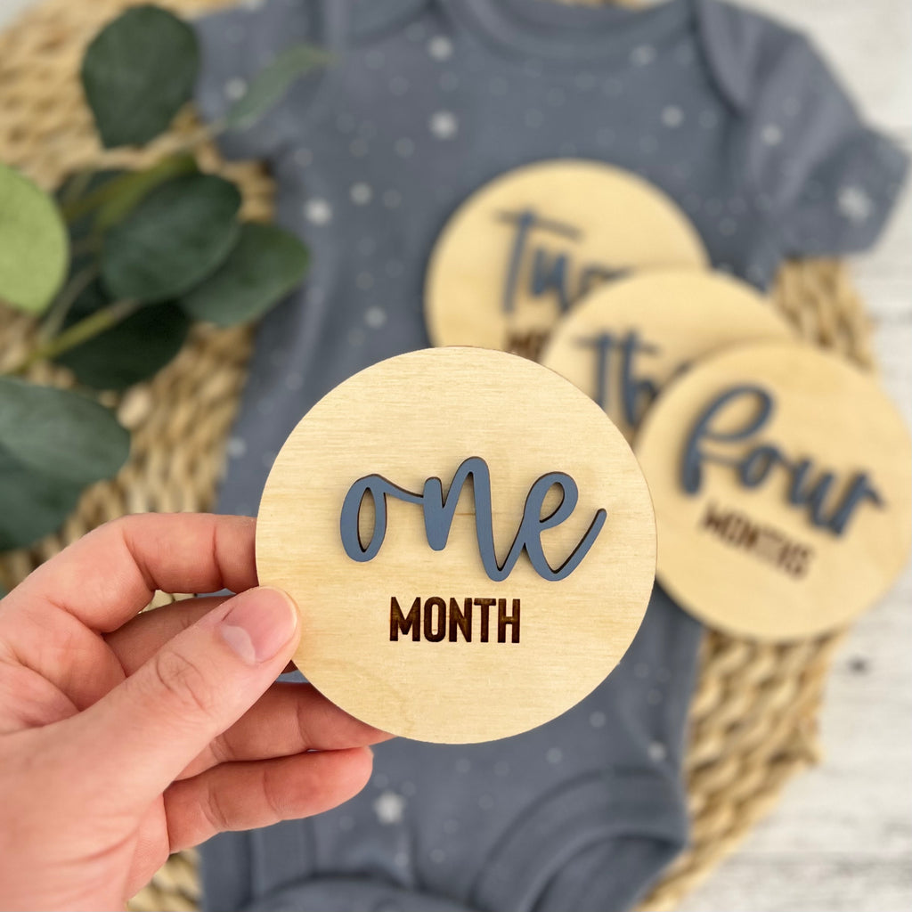 Wooden Baby Monthly Milestone Disc Set | Color