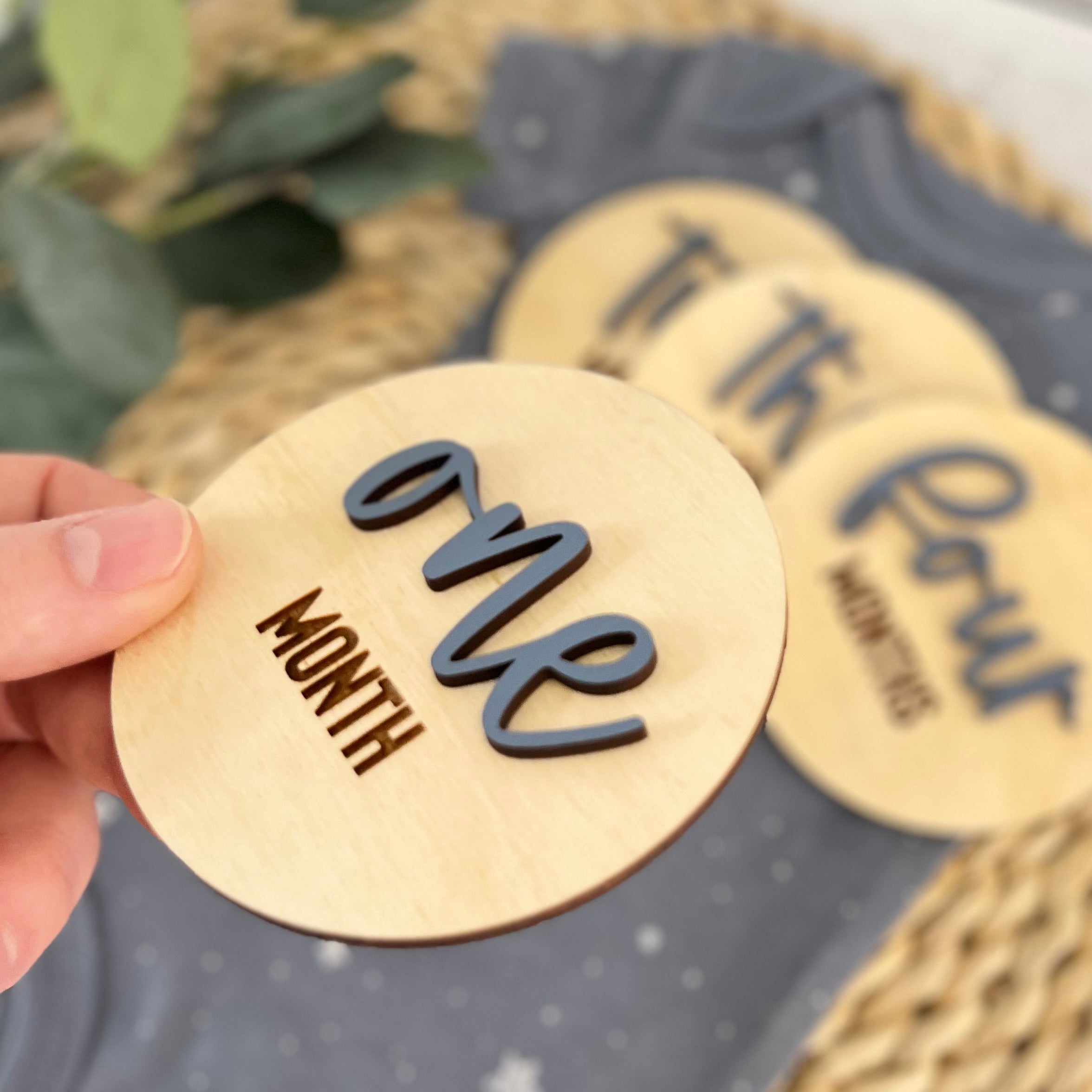 Wooden Baby Monthly Milestone Disc Set | Color