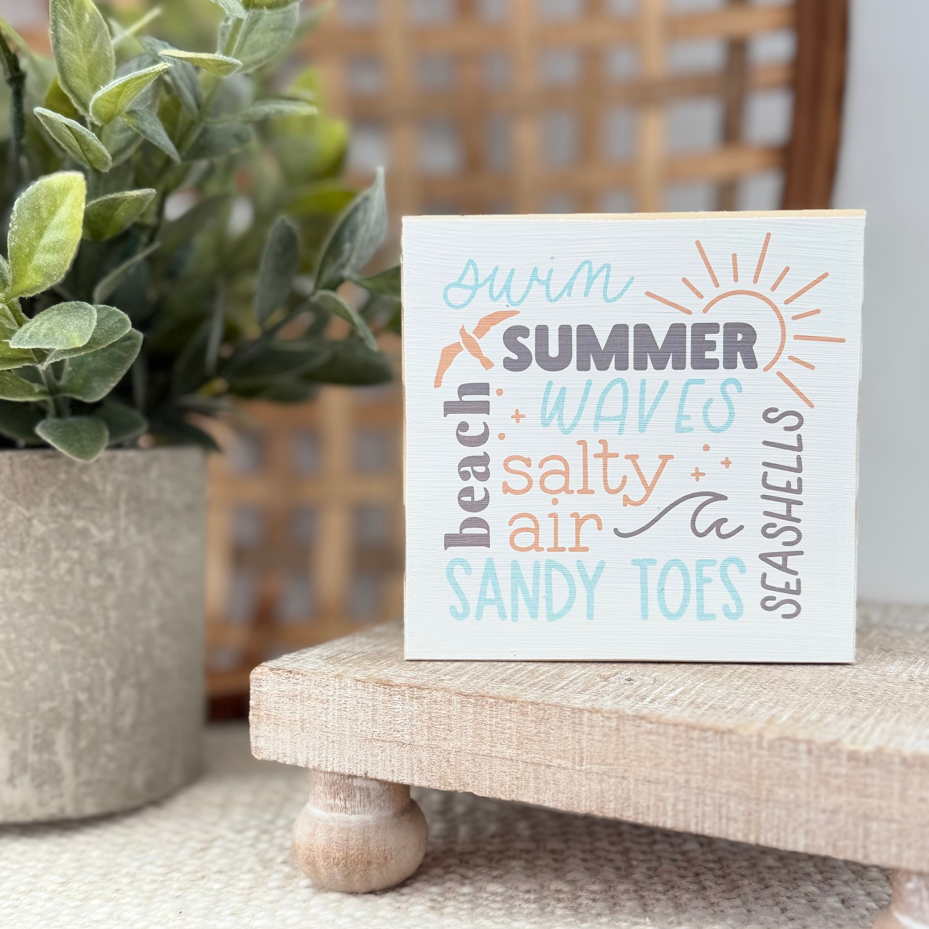 Summer & Beach Words Wood Block Sign