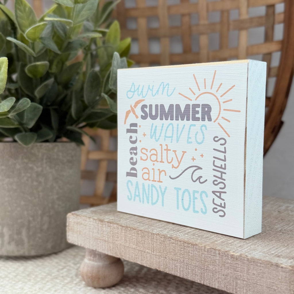 Summer & Beach Words Wood Block Sign