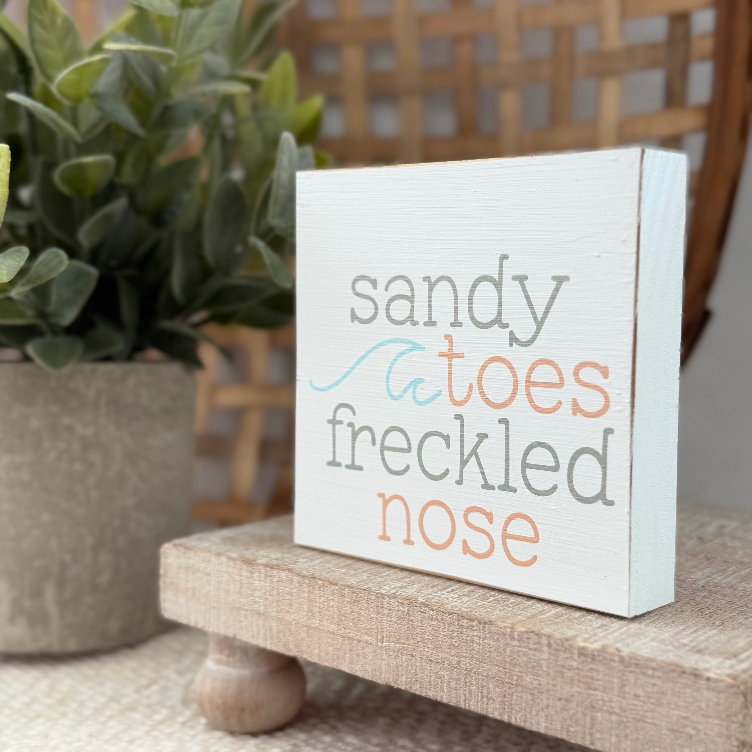 Sandy Toes Freckled Nose Wood Block Sign