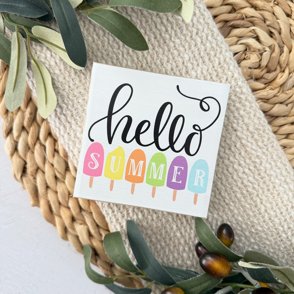 Hello Summer Wood Block Sign