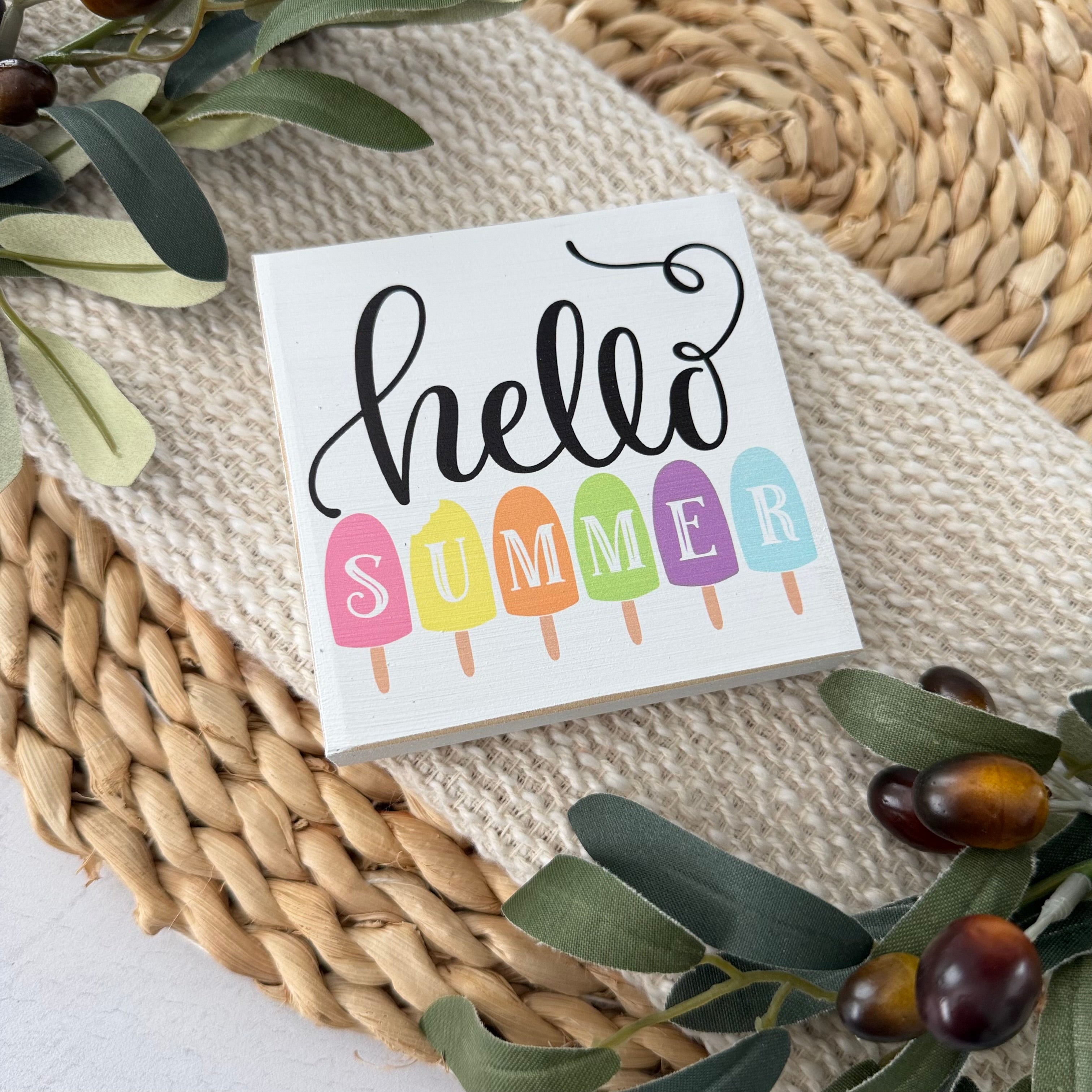 Hello Summer Wood Block Sign