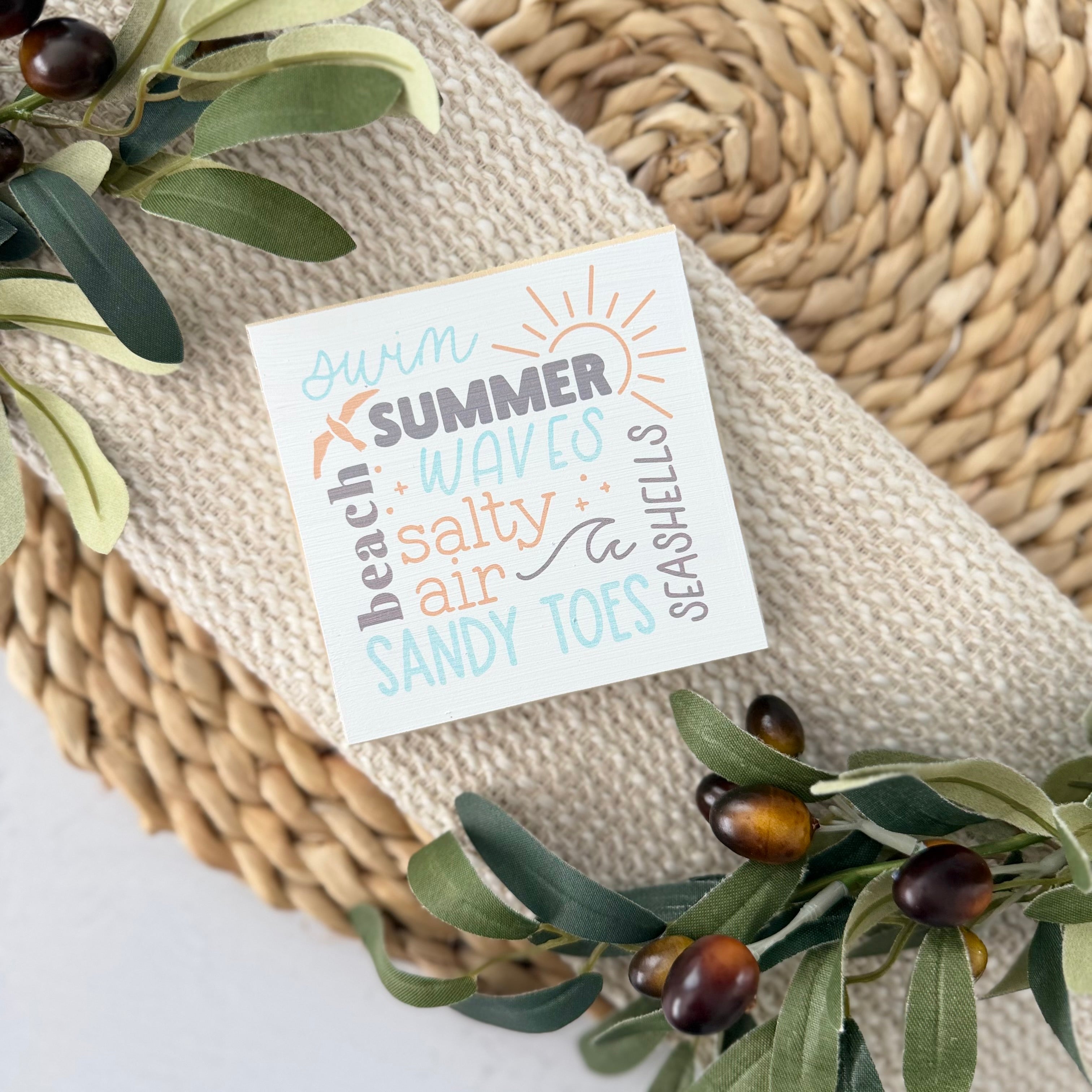 Summer & Beach Words Wood Block Sign