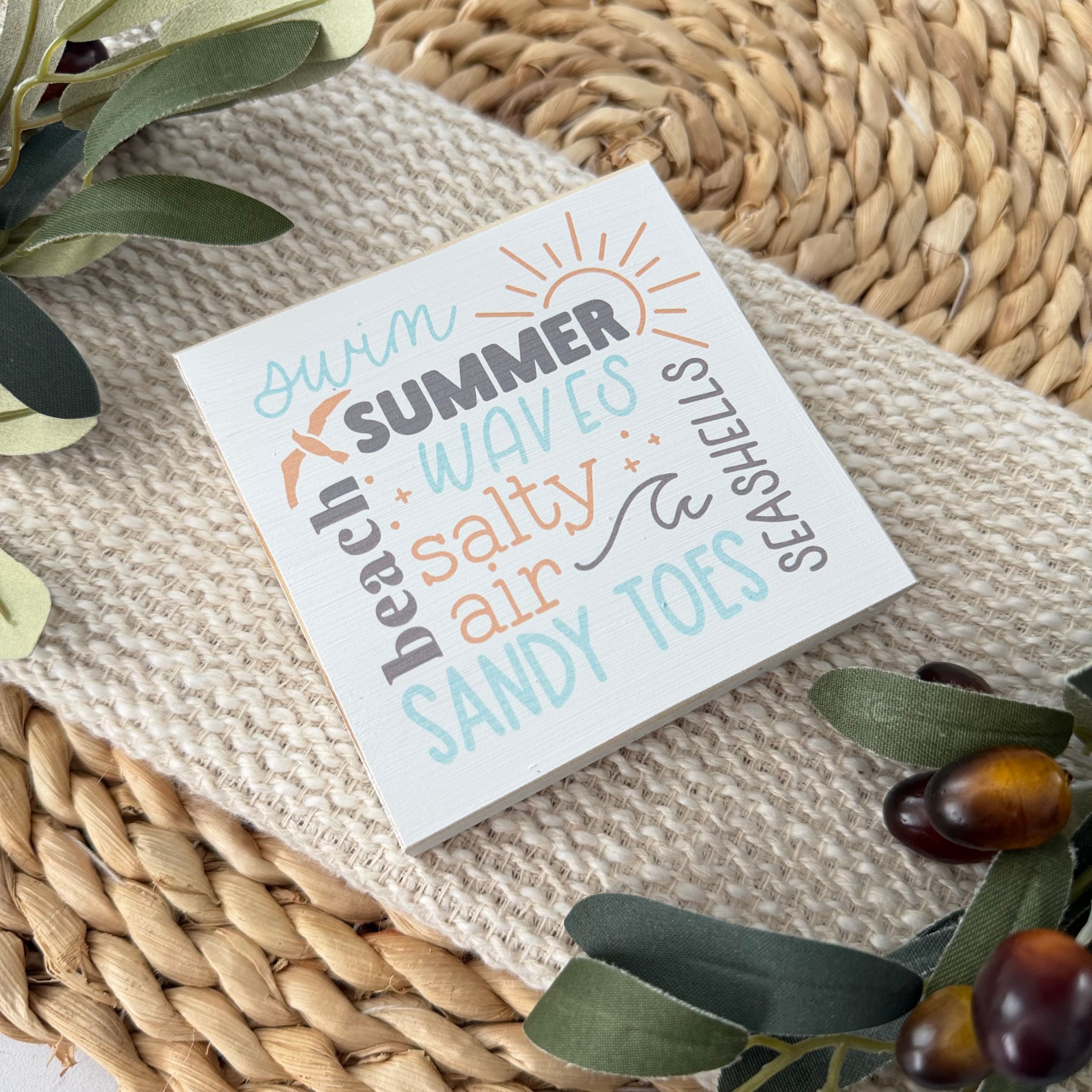 Summer & Beach Words Wood Block Sign