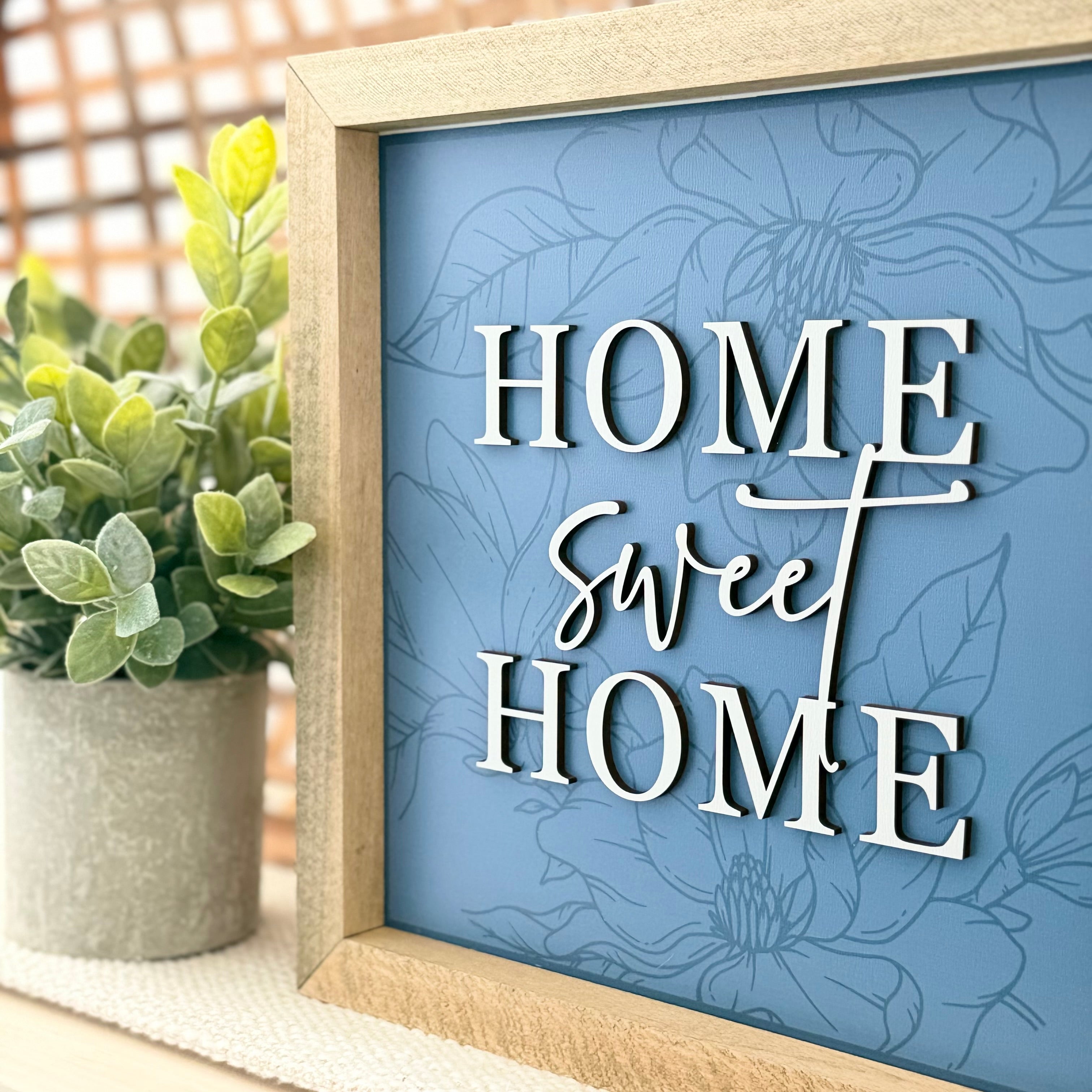 Home Sweet Home Blue Floral Wooden Framed Sign