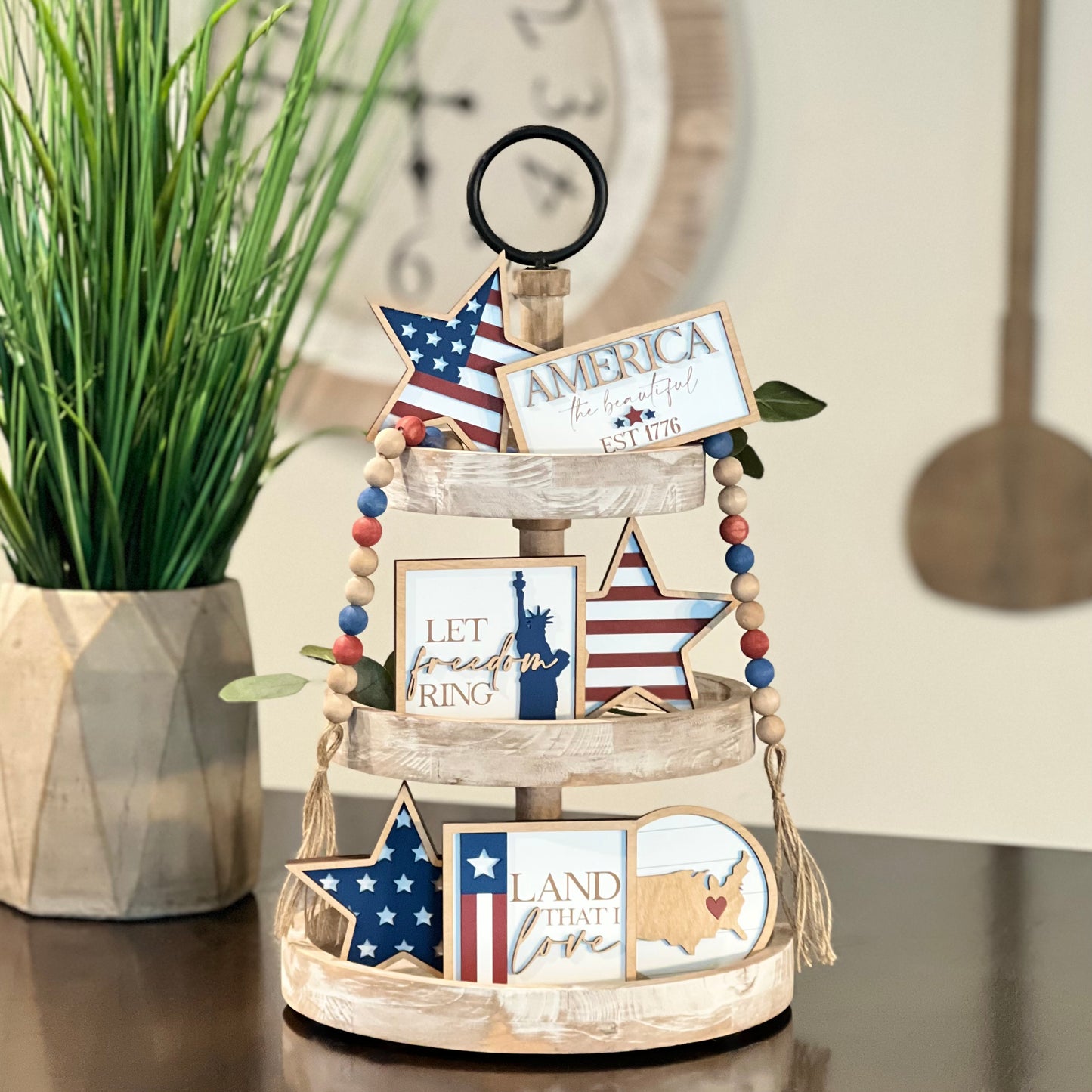 Rustic 4th Of July Tiered Tray Decor Bundle