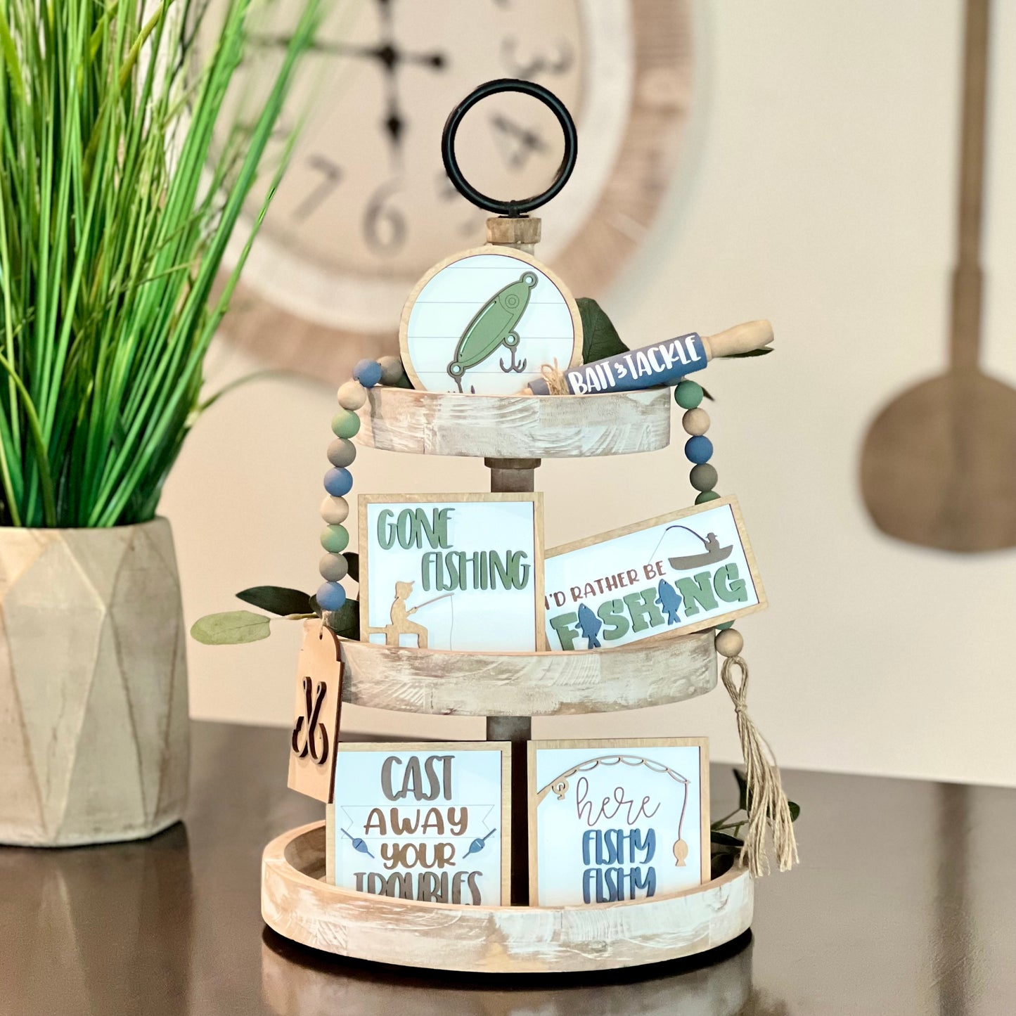 Fishing Themed Tiered Tray Decor Bundle