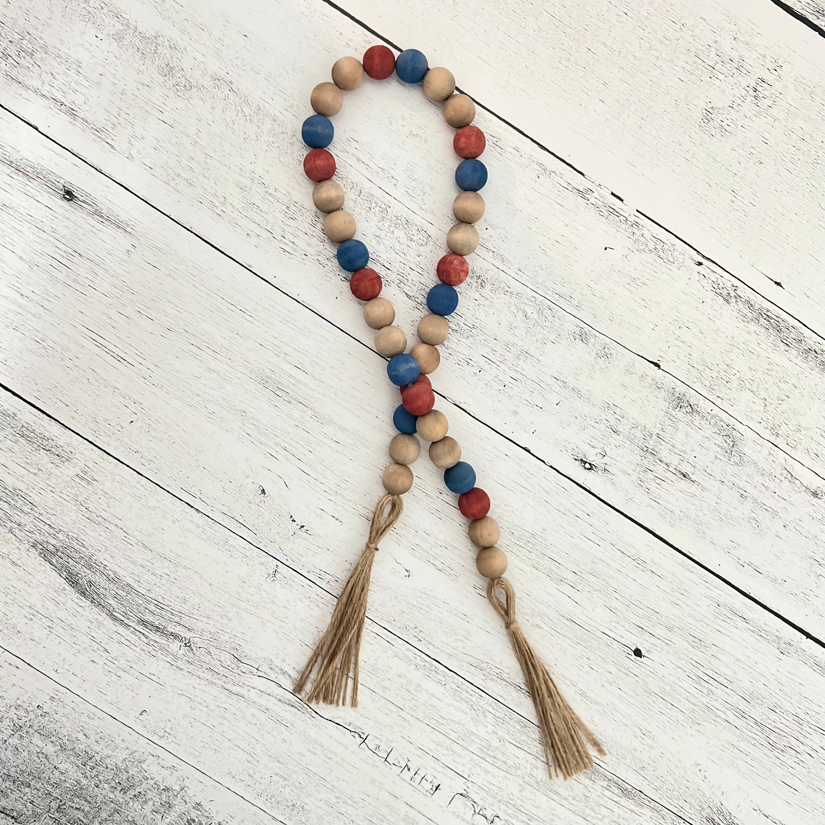 Rustic Fourth of July Themed Wooden Bead Garland