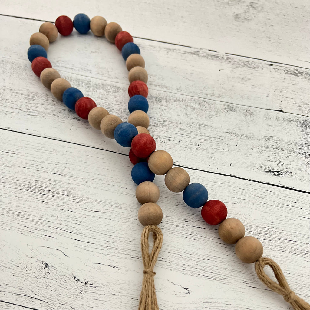 Rustic Fourth of July Themed Wooden Bead Garland