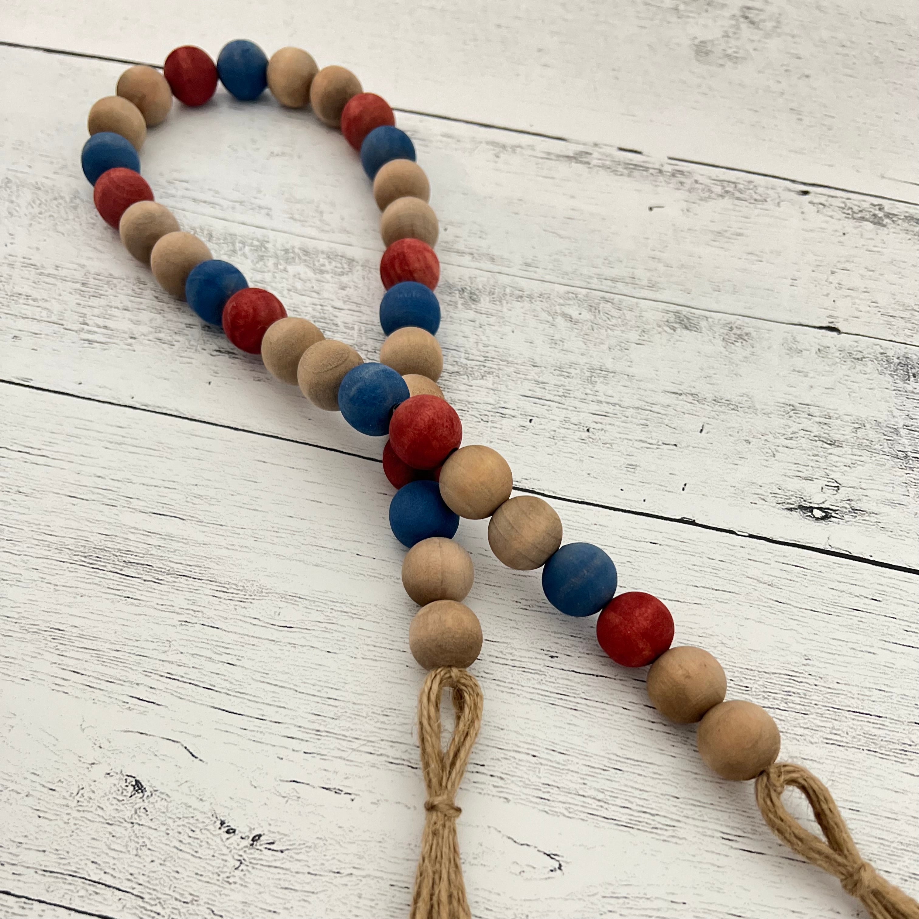 Rustic Fourth of July Themed Wooden Bead Garland