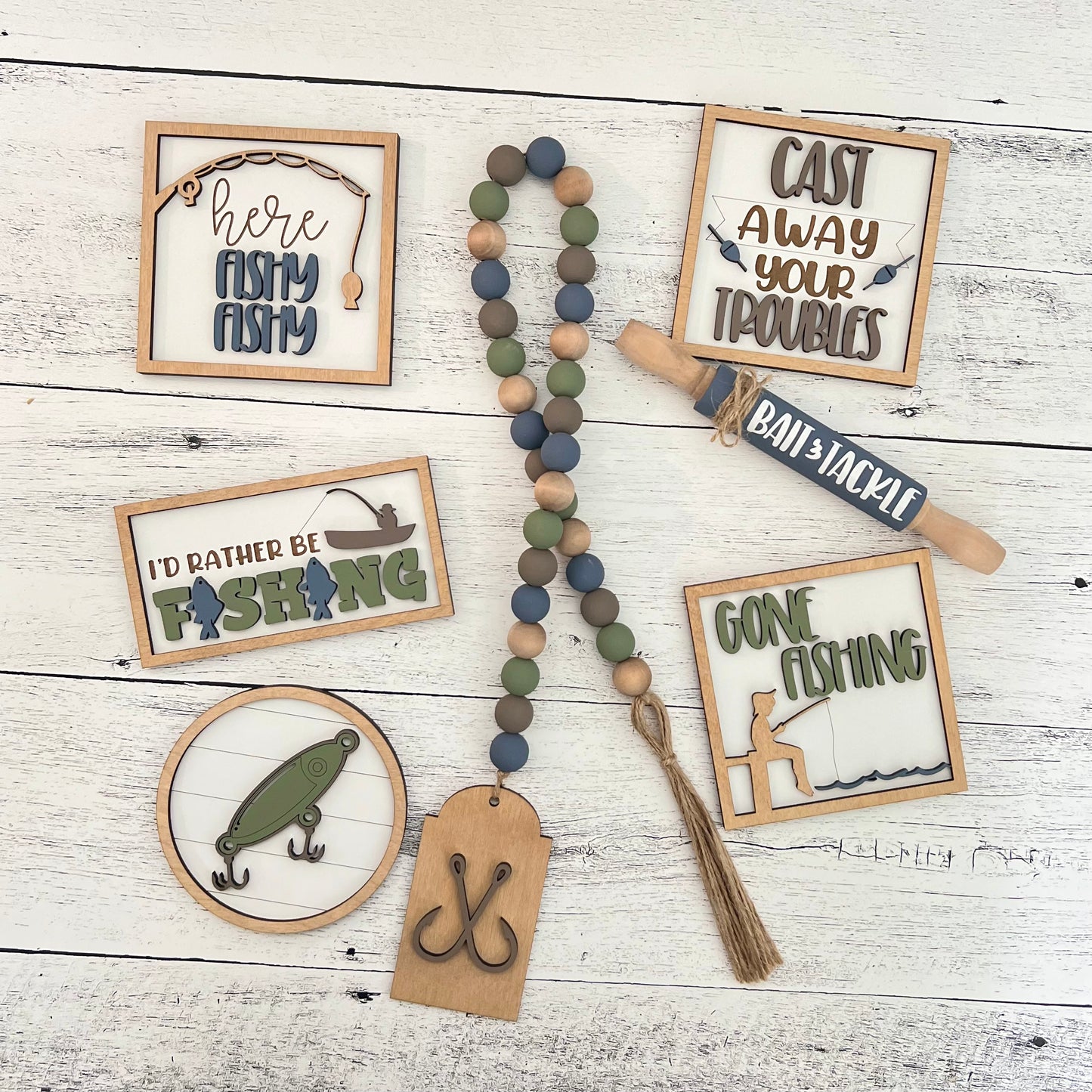 Fishing Themed Tiered Tray Decor Bundle