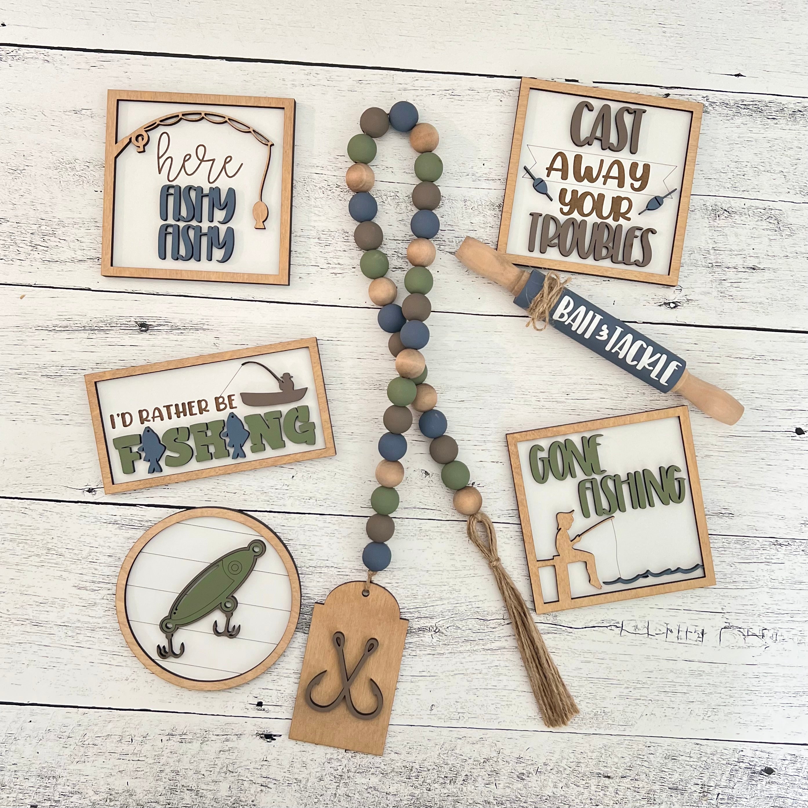 Fishing Themed Tiered Tray Decor Bundle
