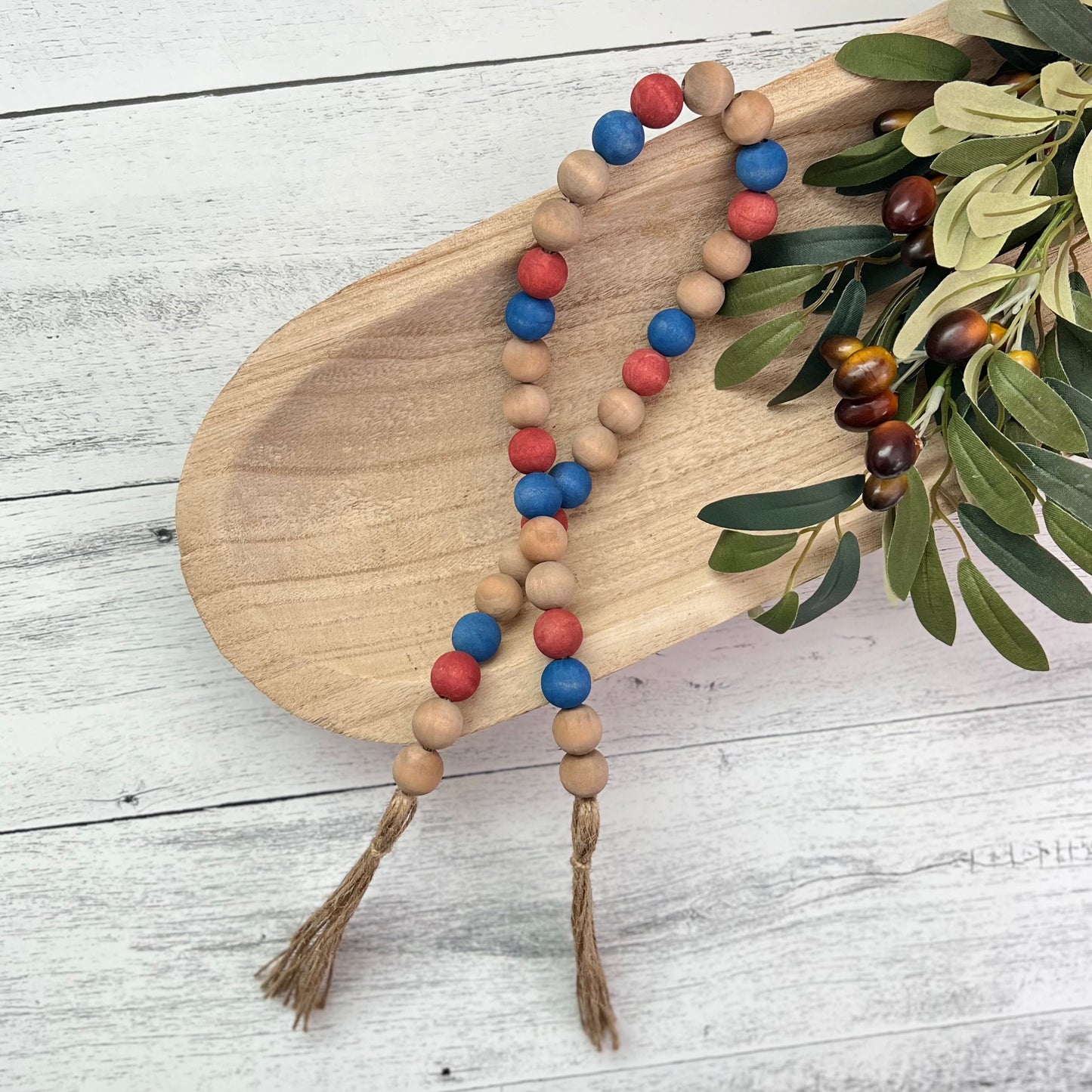 Rustic Fourth of July Themed Wooden Bead Garland