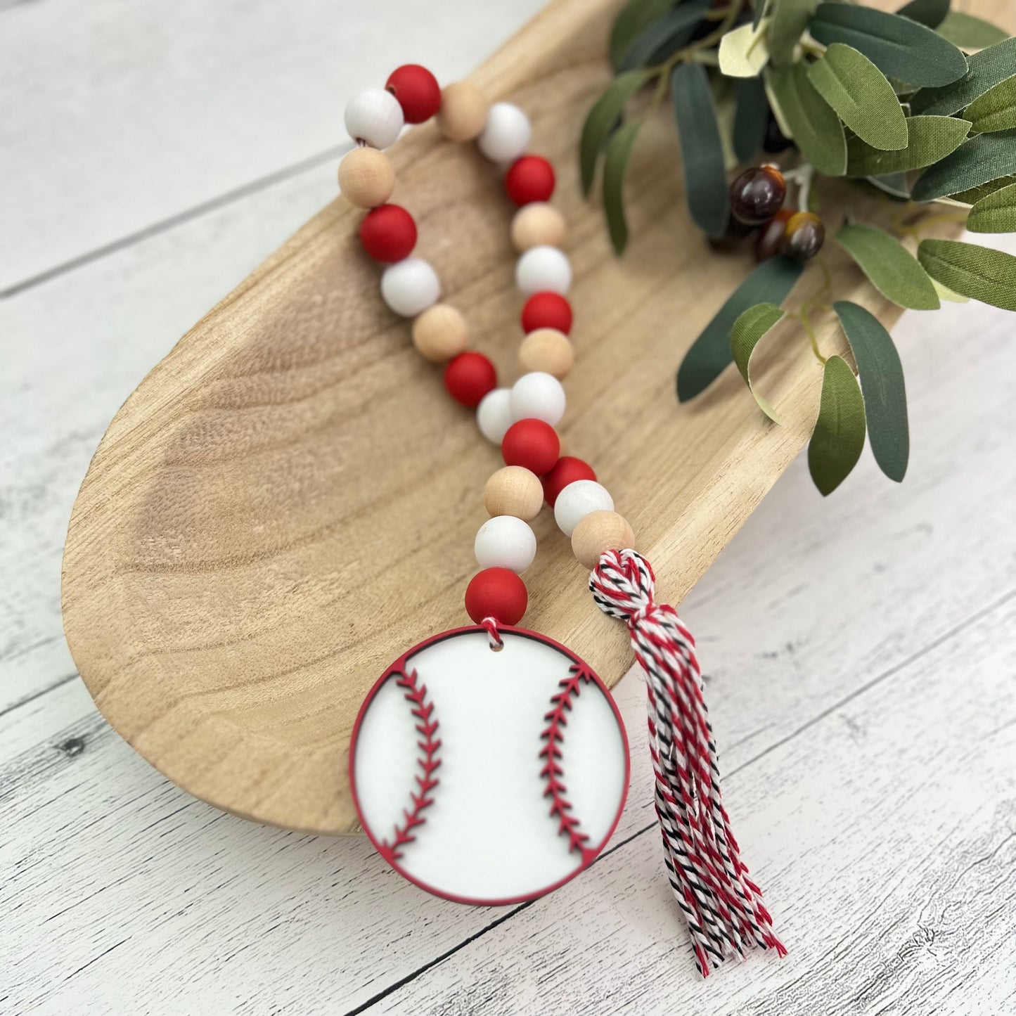 Baseball Wooden Bead Garland
