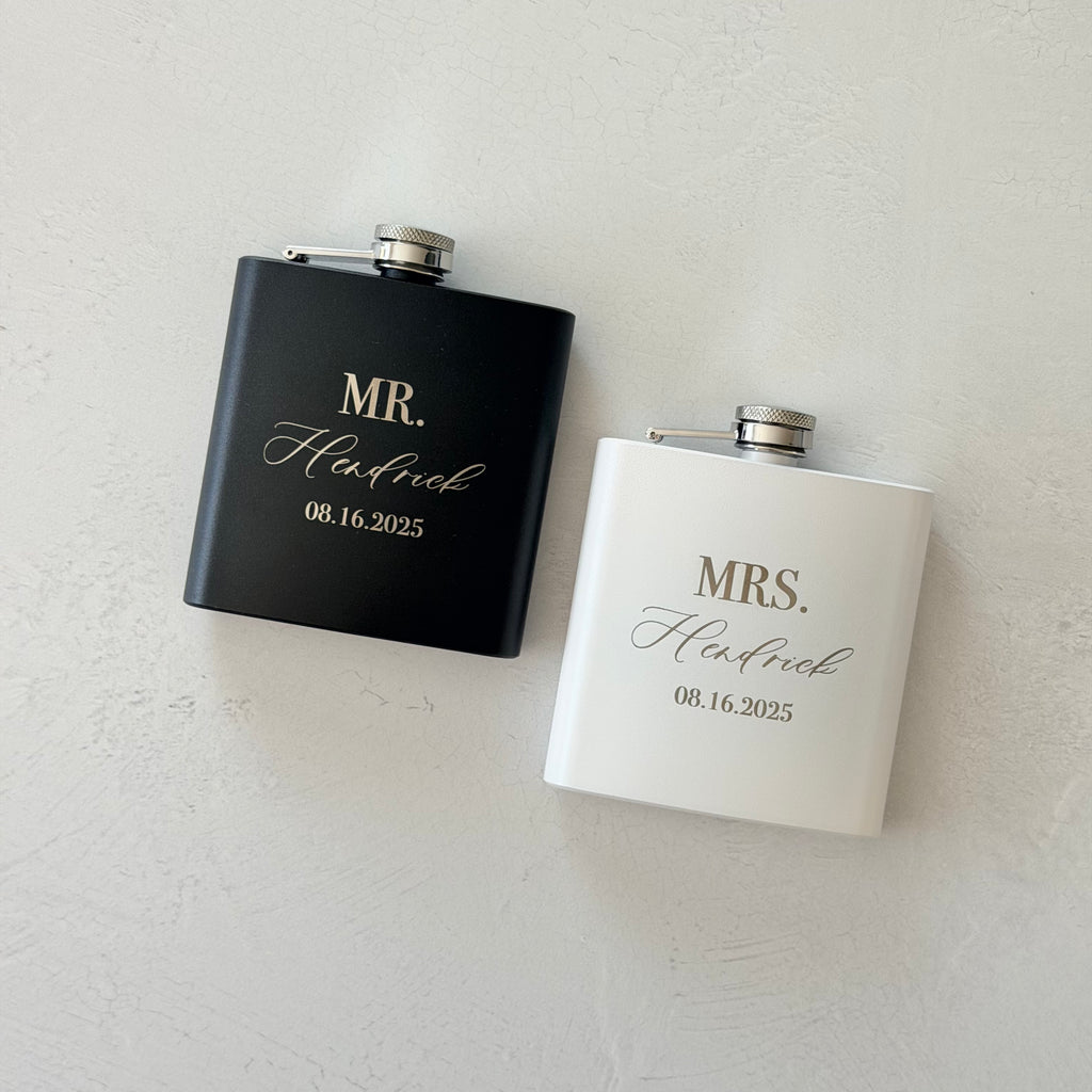 Personalized Mr and Mrs Flask Set