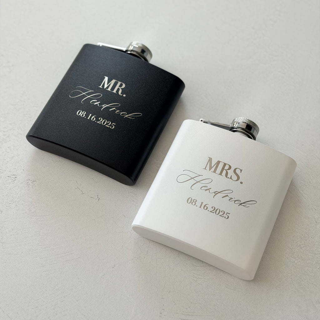 Personalized Mr and Mrs Flask Set