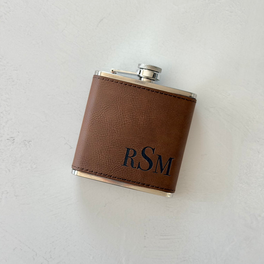 Personalized Monogram Leather Flask