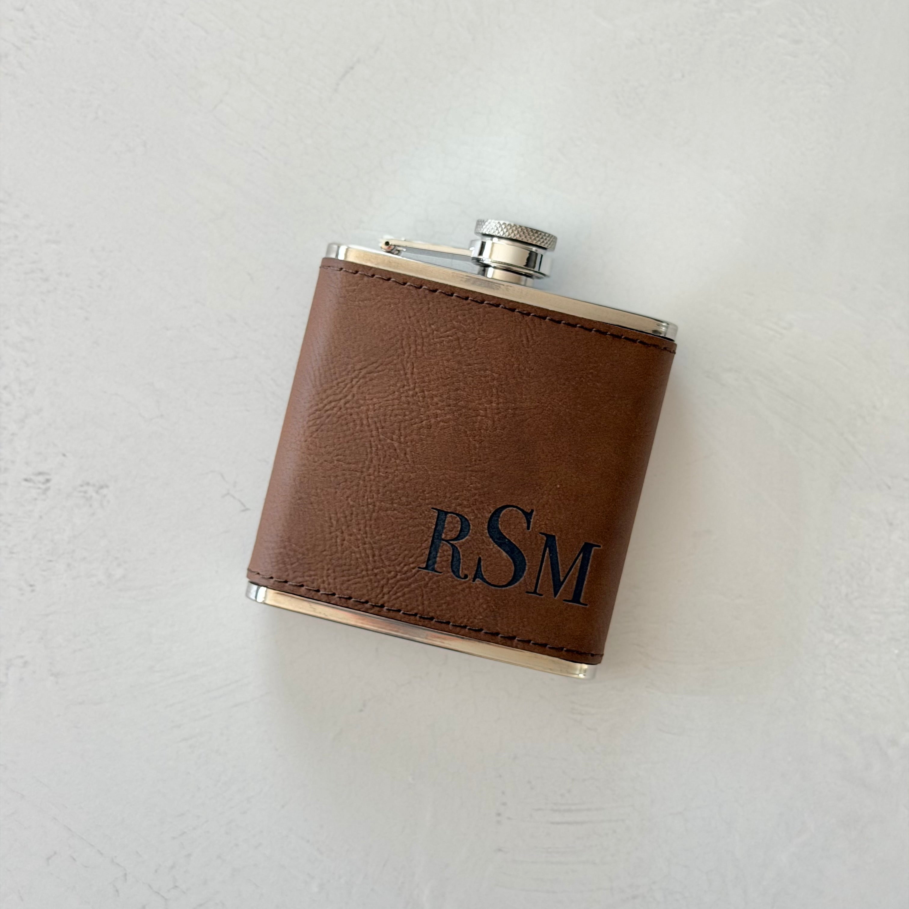 Personalized Monogram Leather Flask