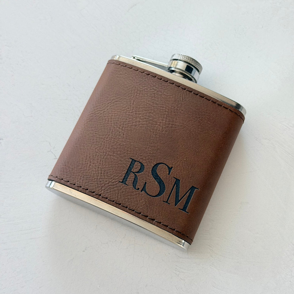 Personalized Monogram Leather Flask