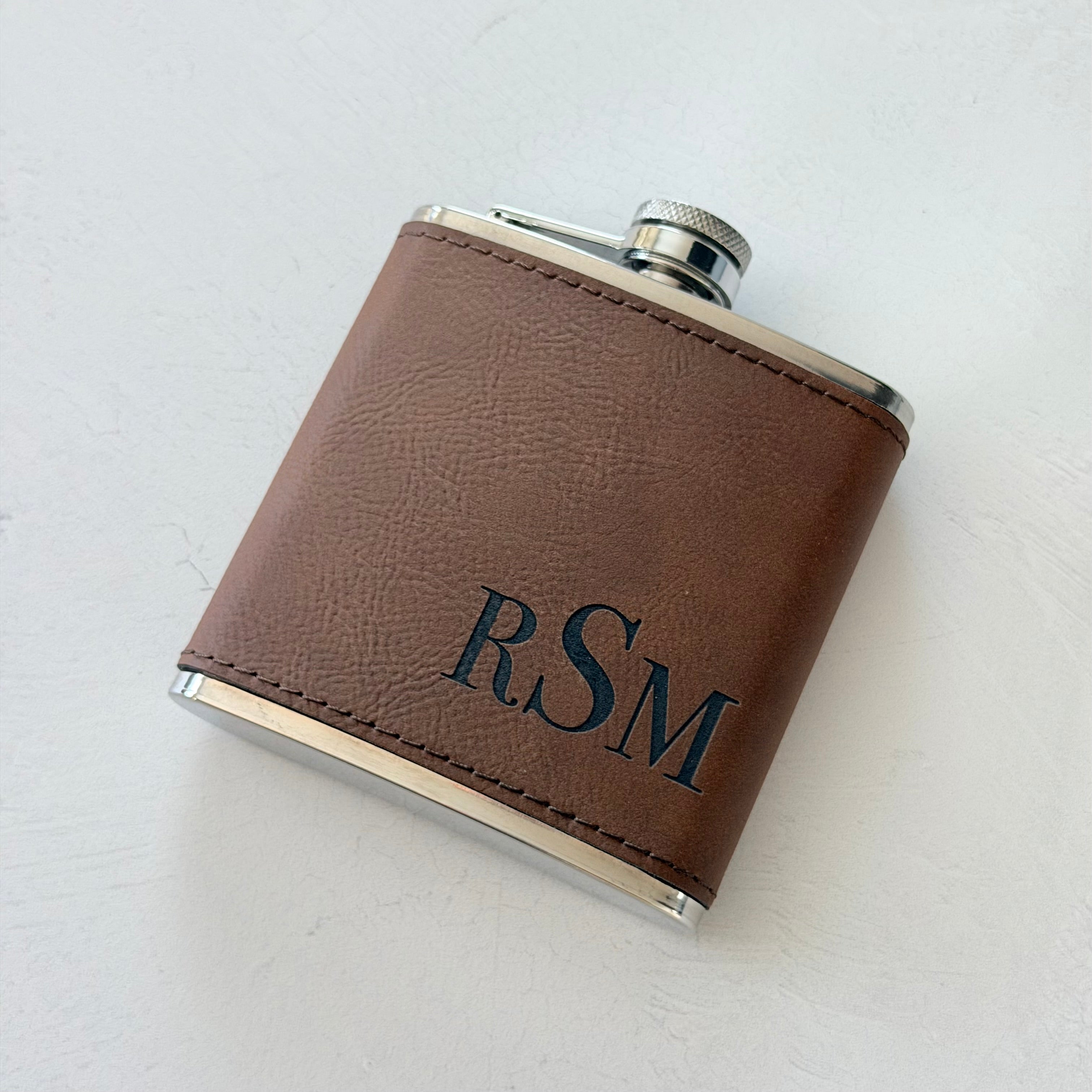 Personalized Monogram Leather Flask