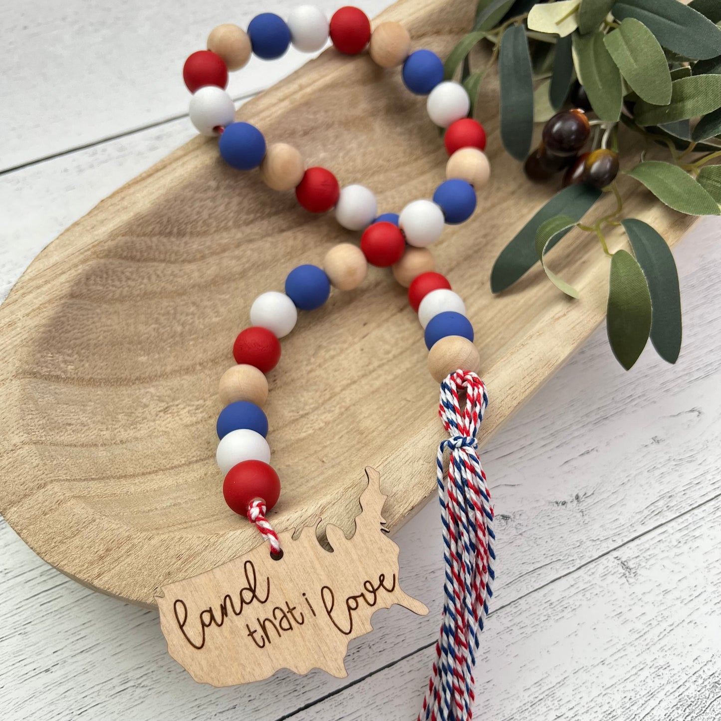 Fourth of July Themed Wooden Bead Garland