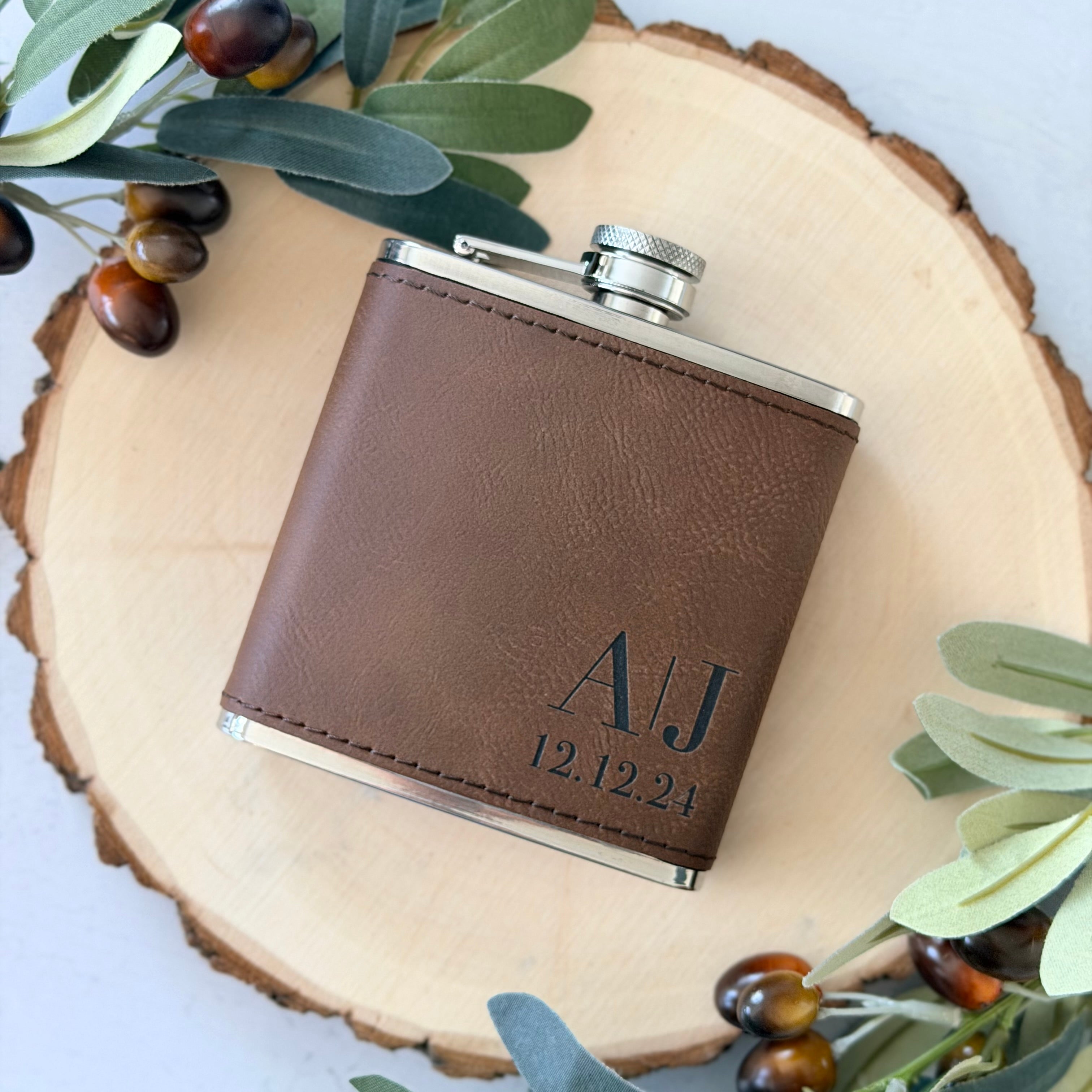 Personalized Engraved Initial Flask