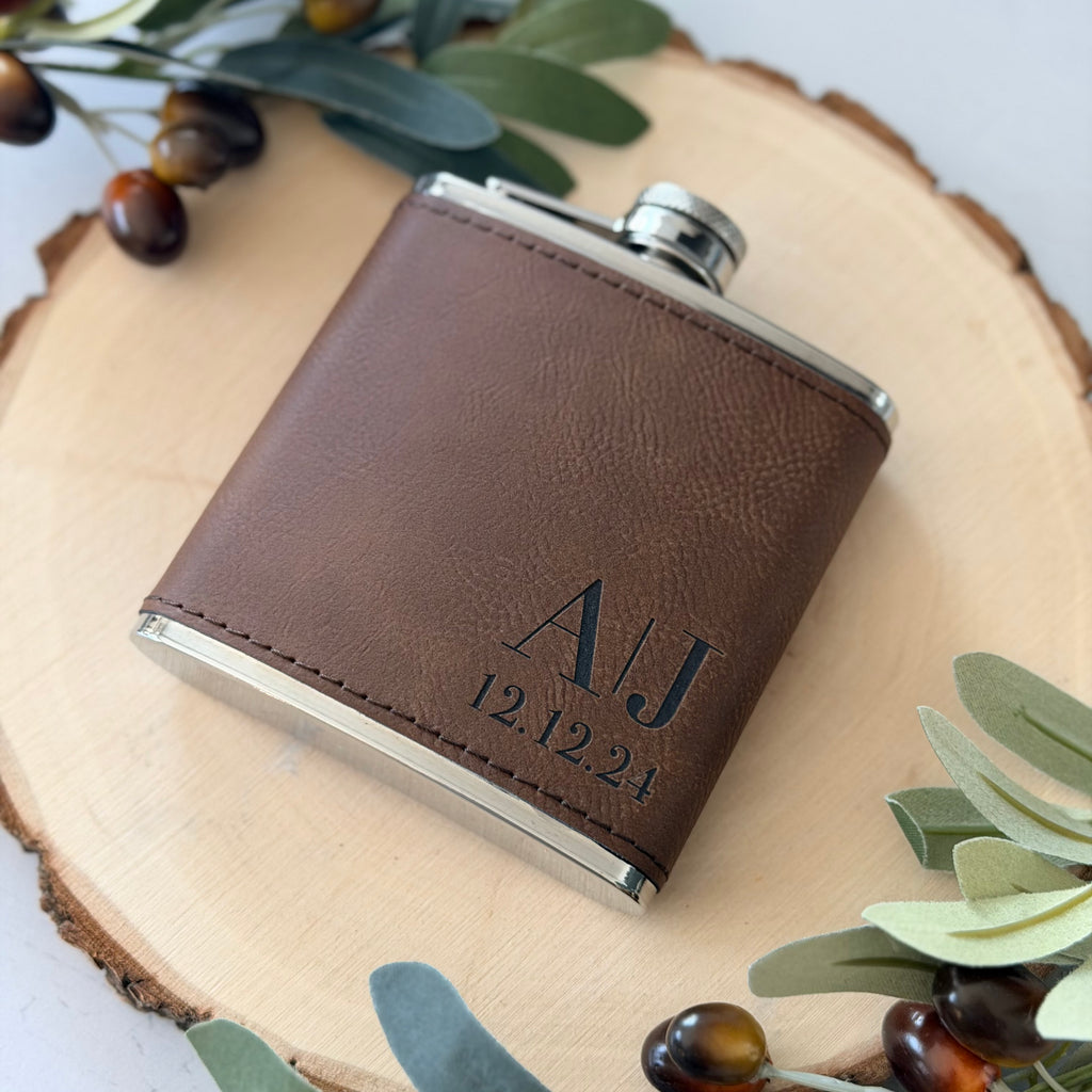 Personalized Engraved Initial Flask