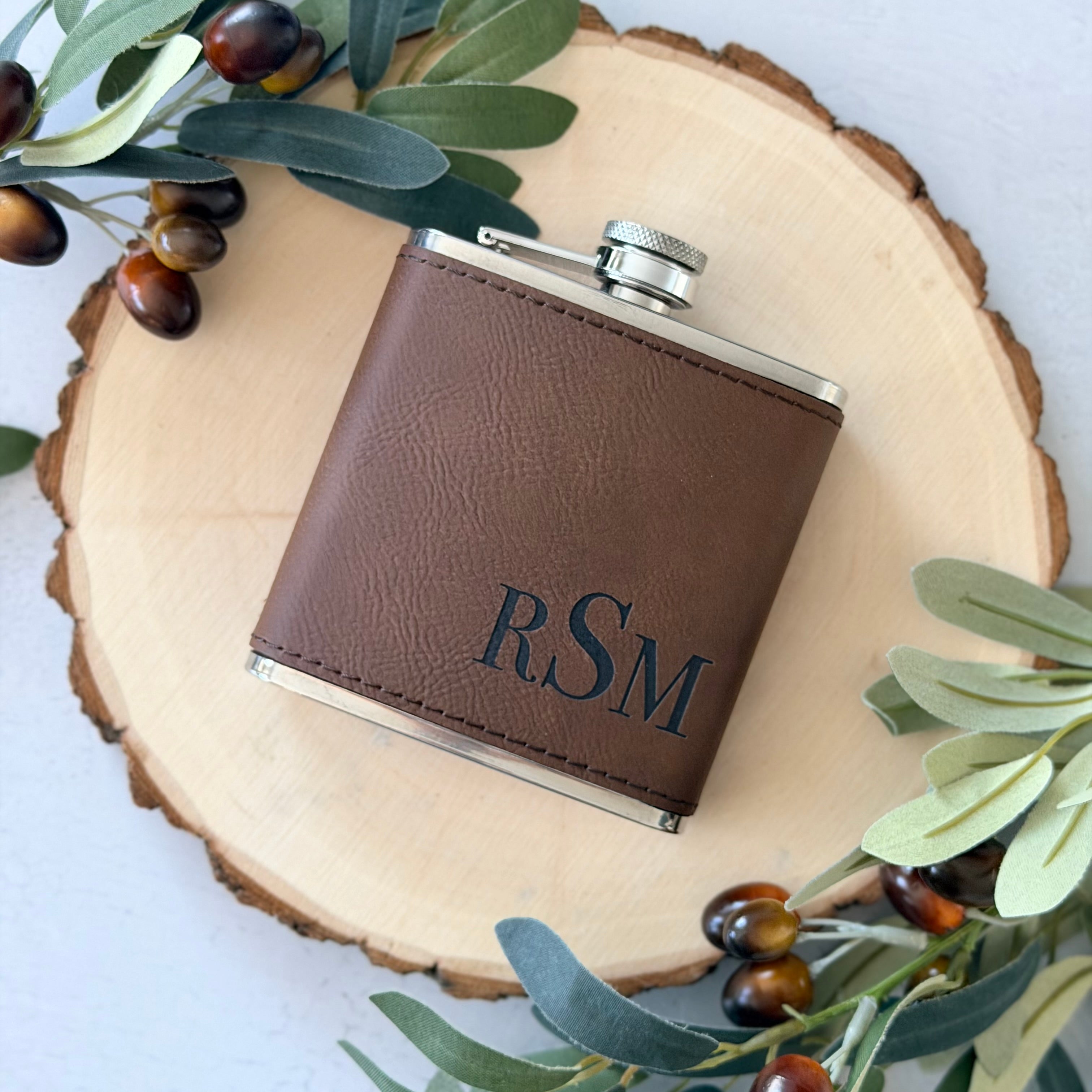 Personalized Monogram Leather Flask