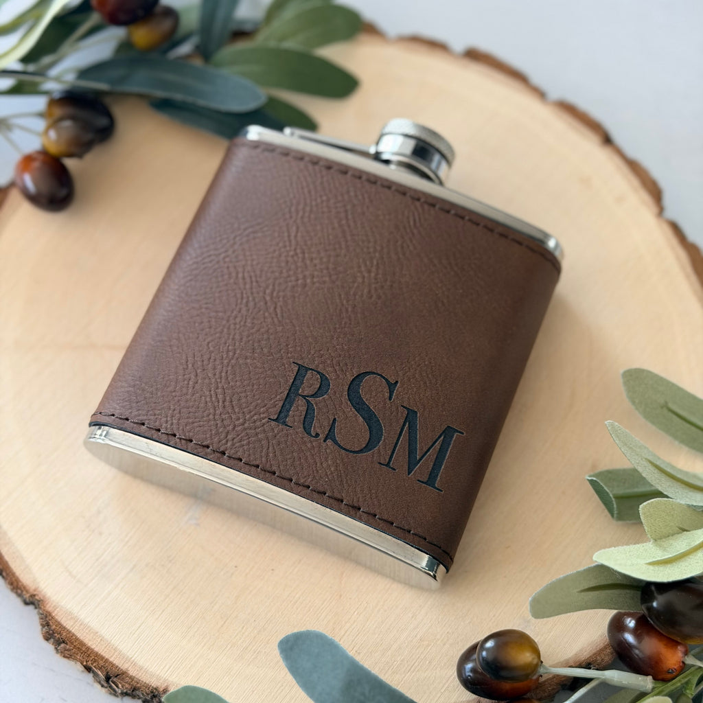 Personalized Monogram Leather Flask