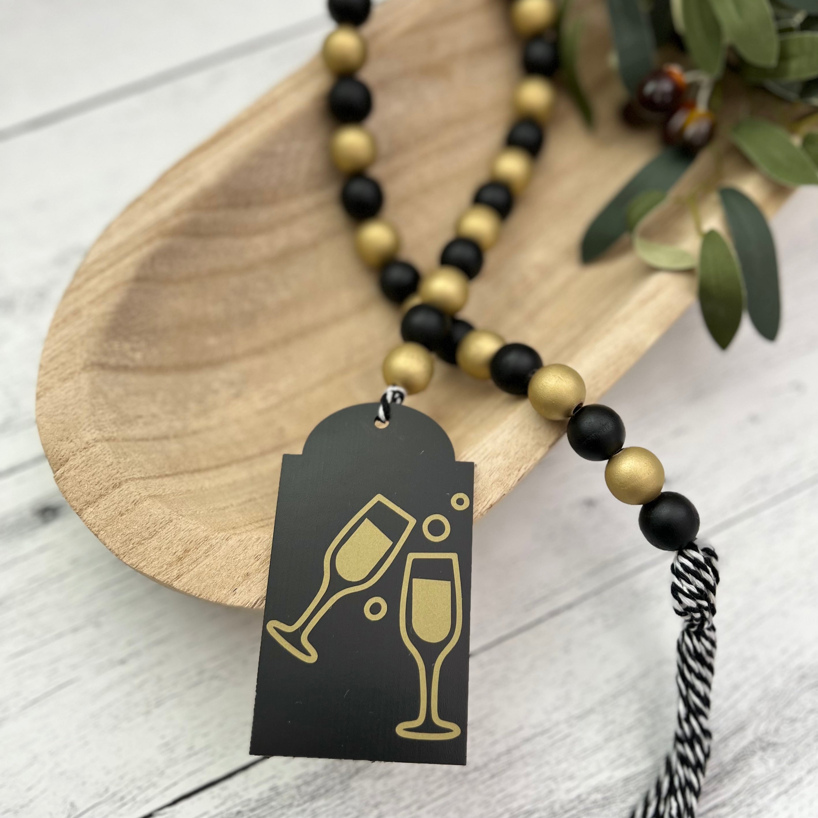 New Years Themed Wooden Bead Garland