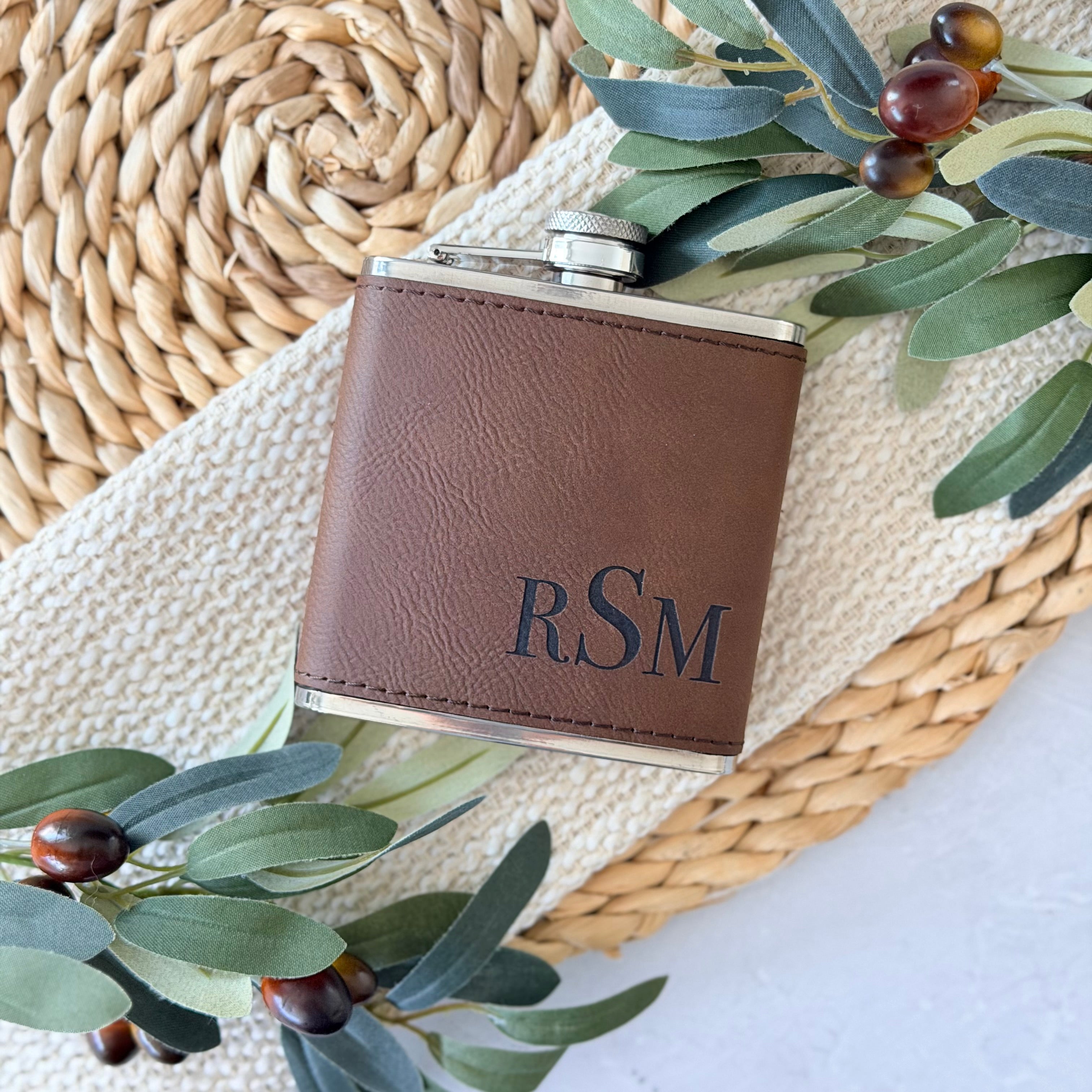 Personalized Monogram Leather Flask