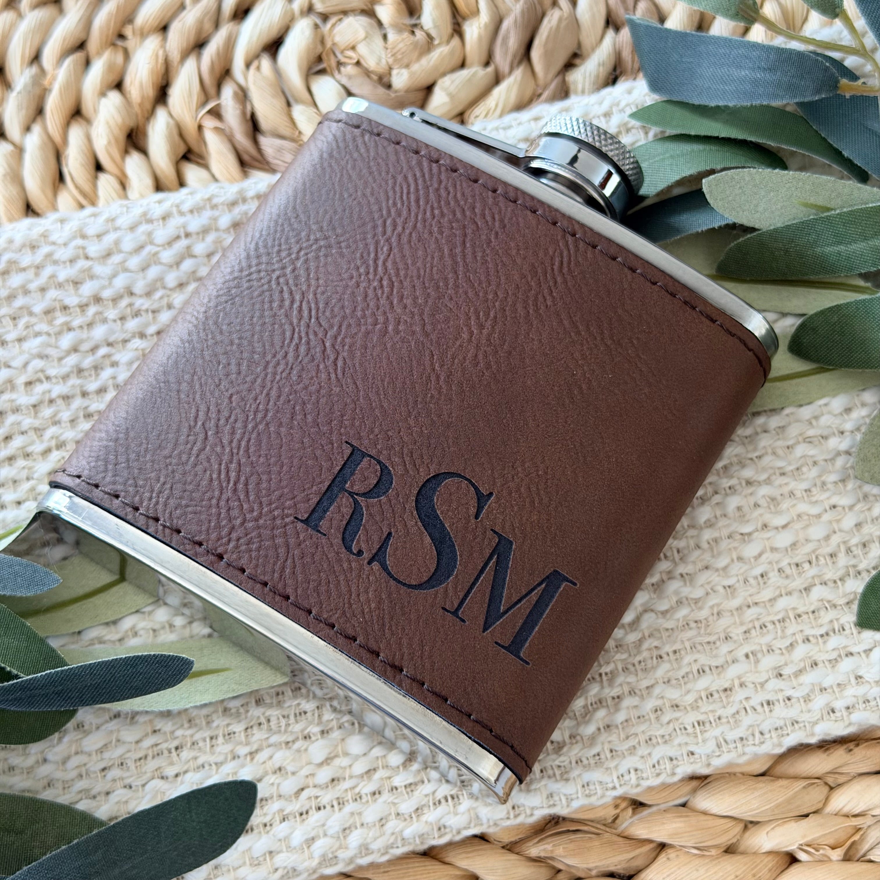 Personalized Monogram Leather Flask