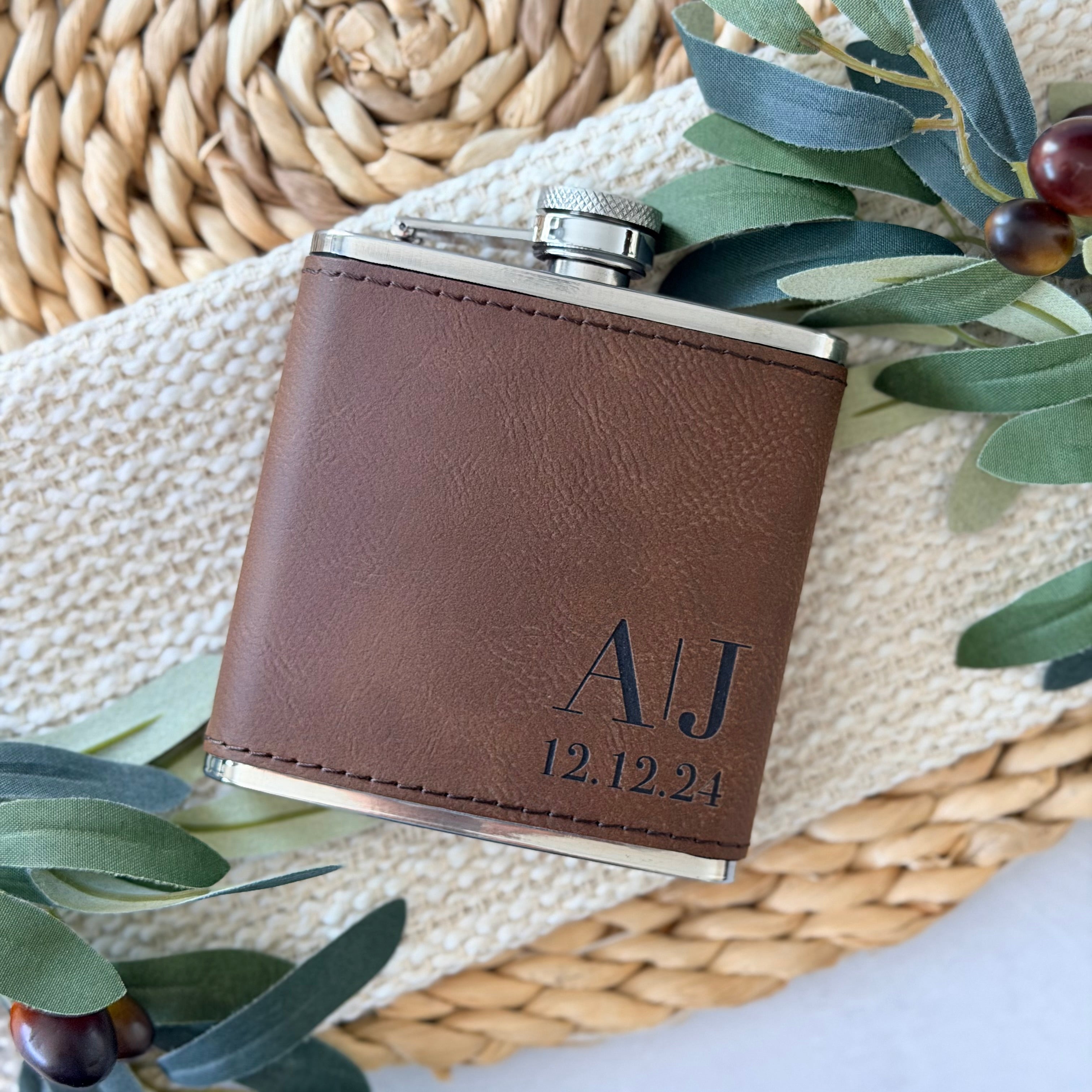 Personalized Engraved Initial Flask
