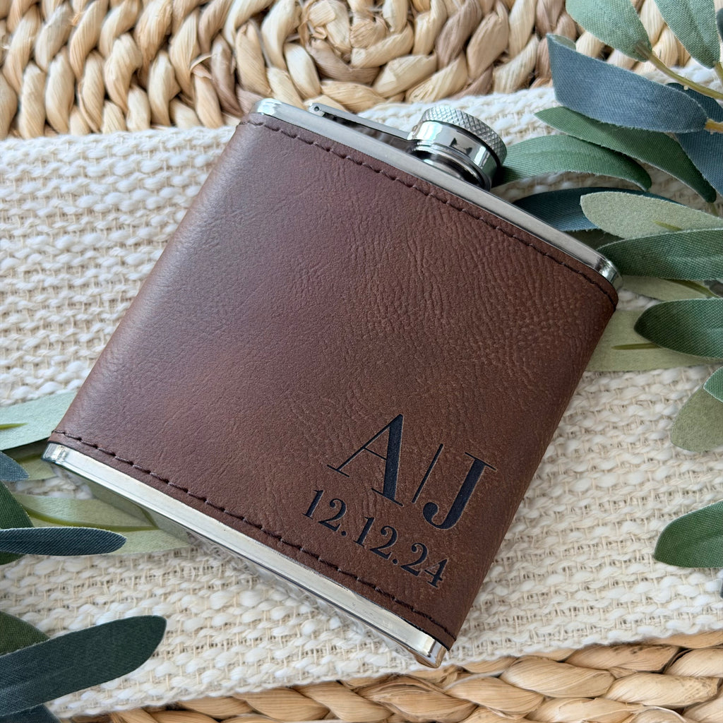 Personalized Engraved Initial Flask