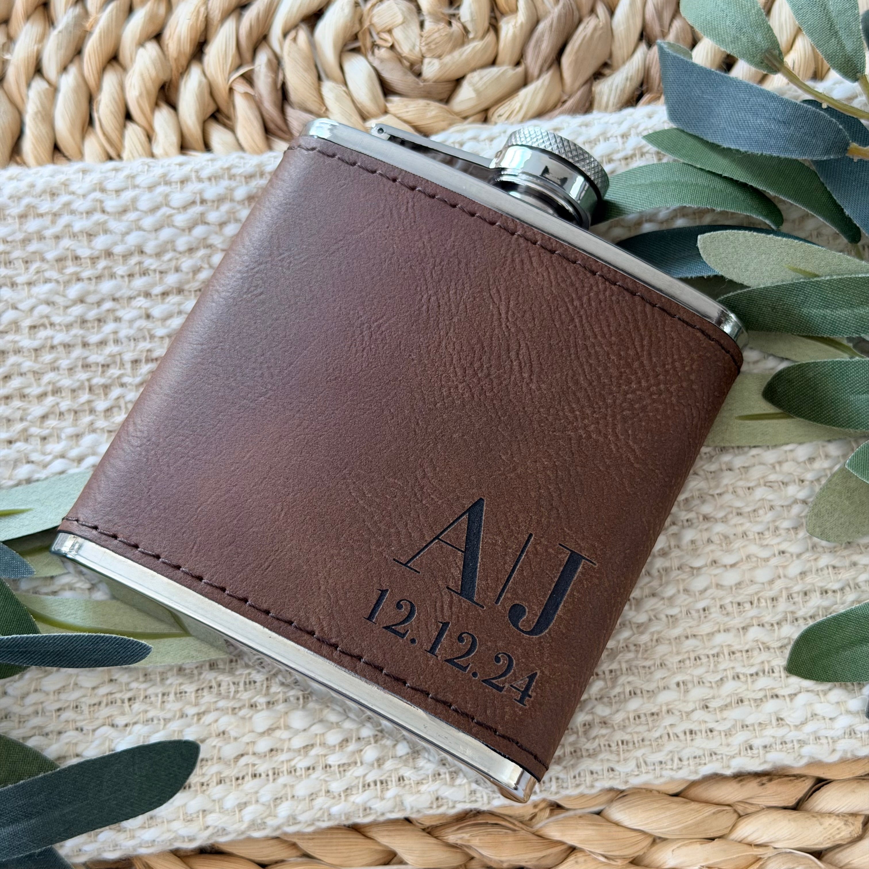 Personalized Engraved Initial Flask