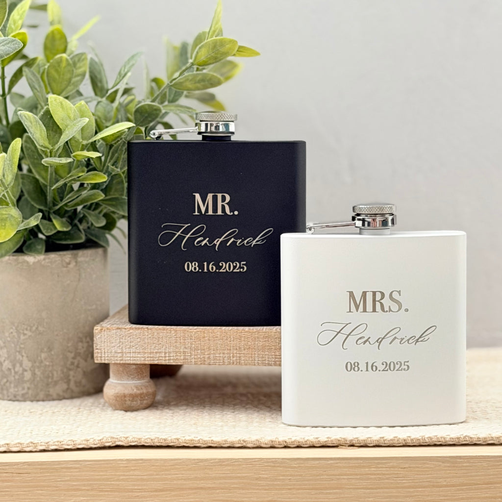 Personalized Mr and Mrs Flask Set