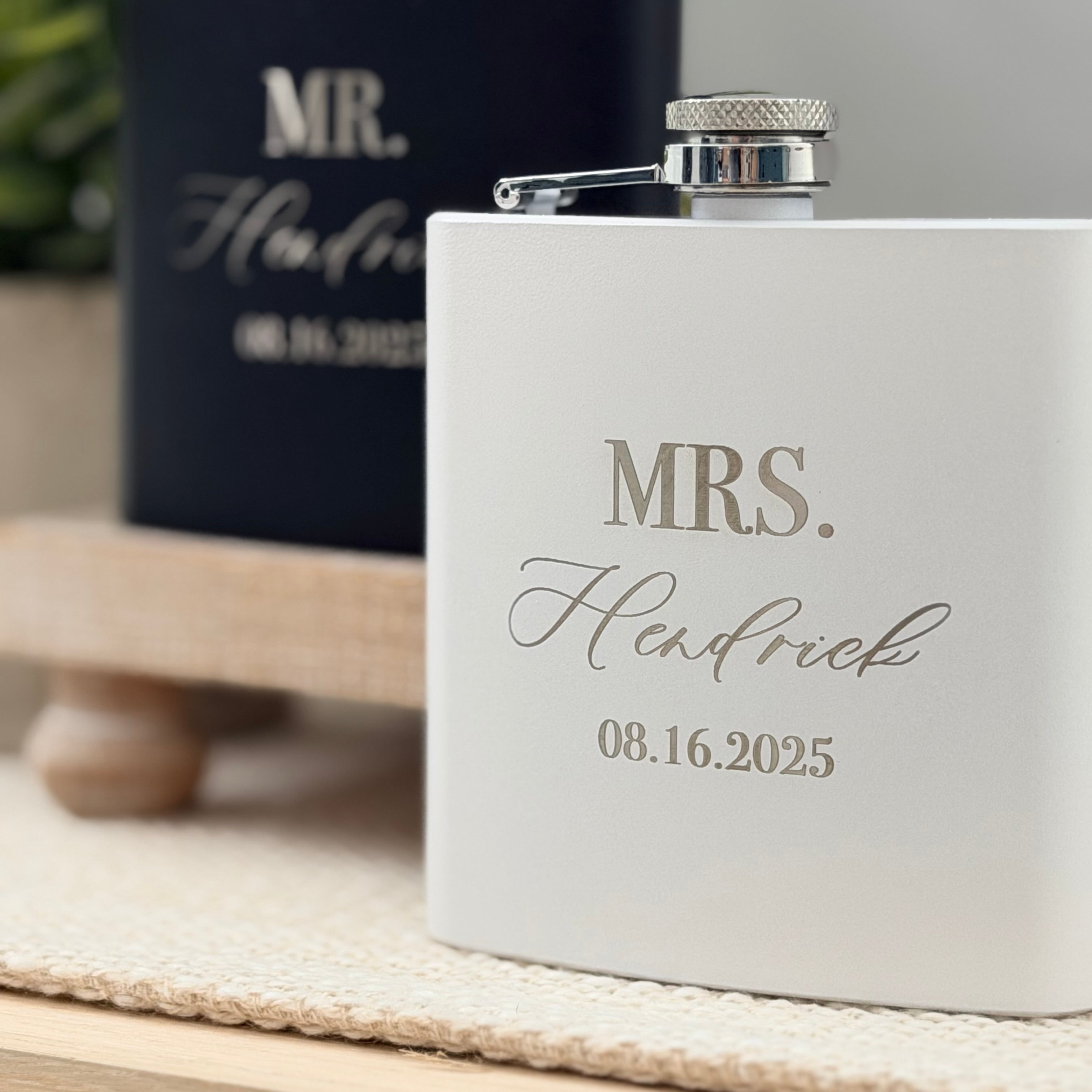 Personalized Mr and Mrs Flask Set