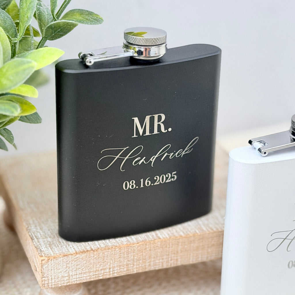 Personalized Mr and Mrs Flask Set