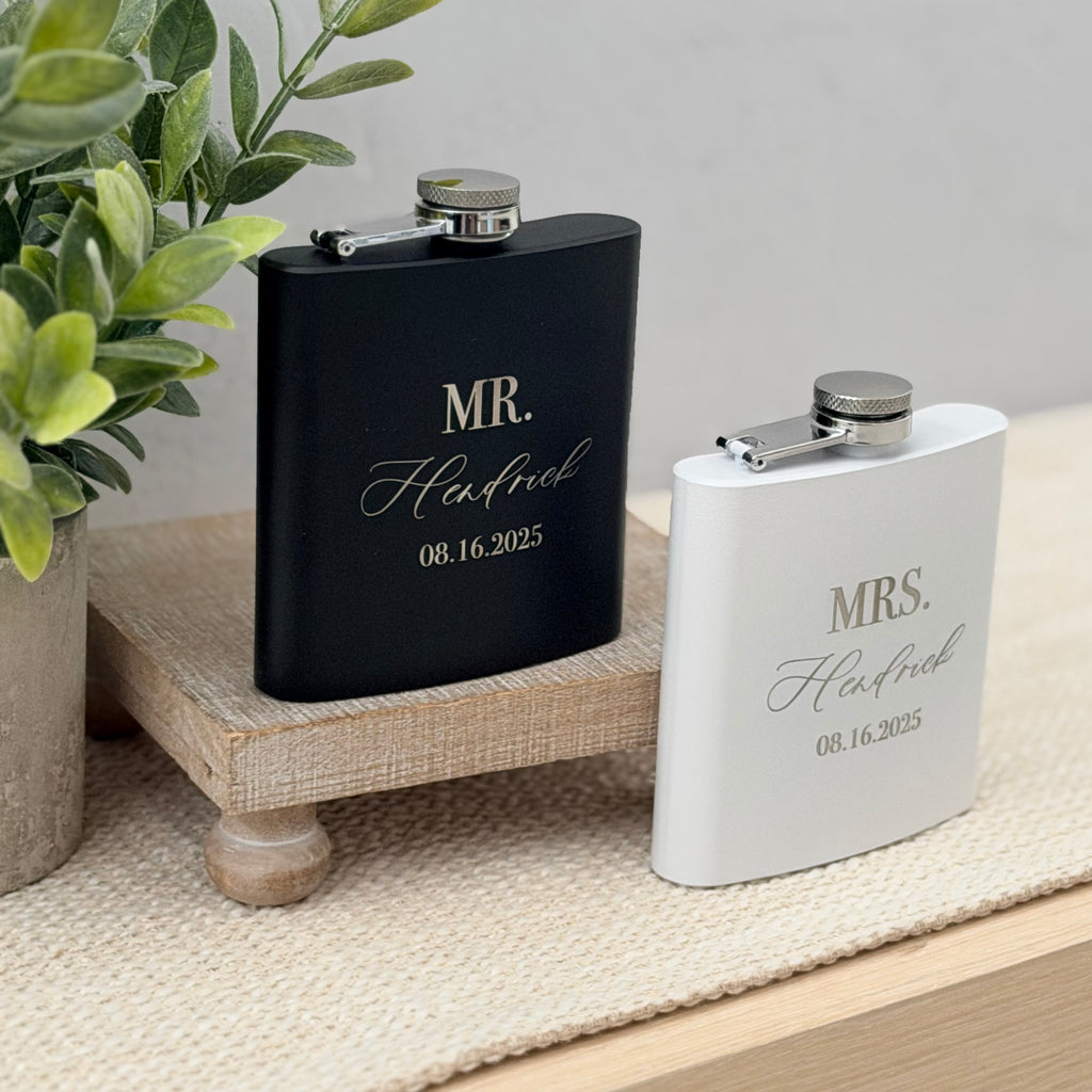 Personalized Mr and Mrs Flask Set