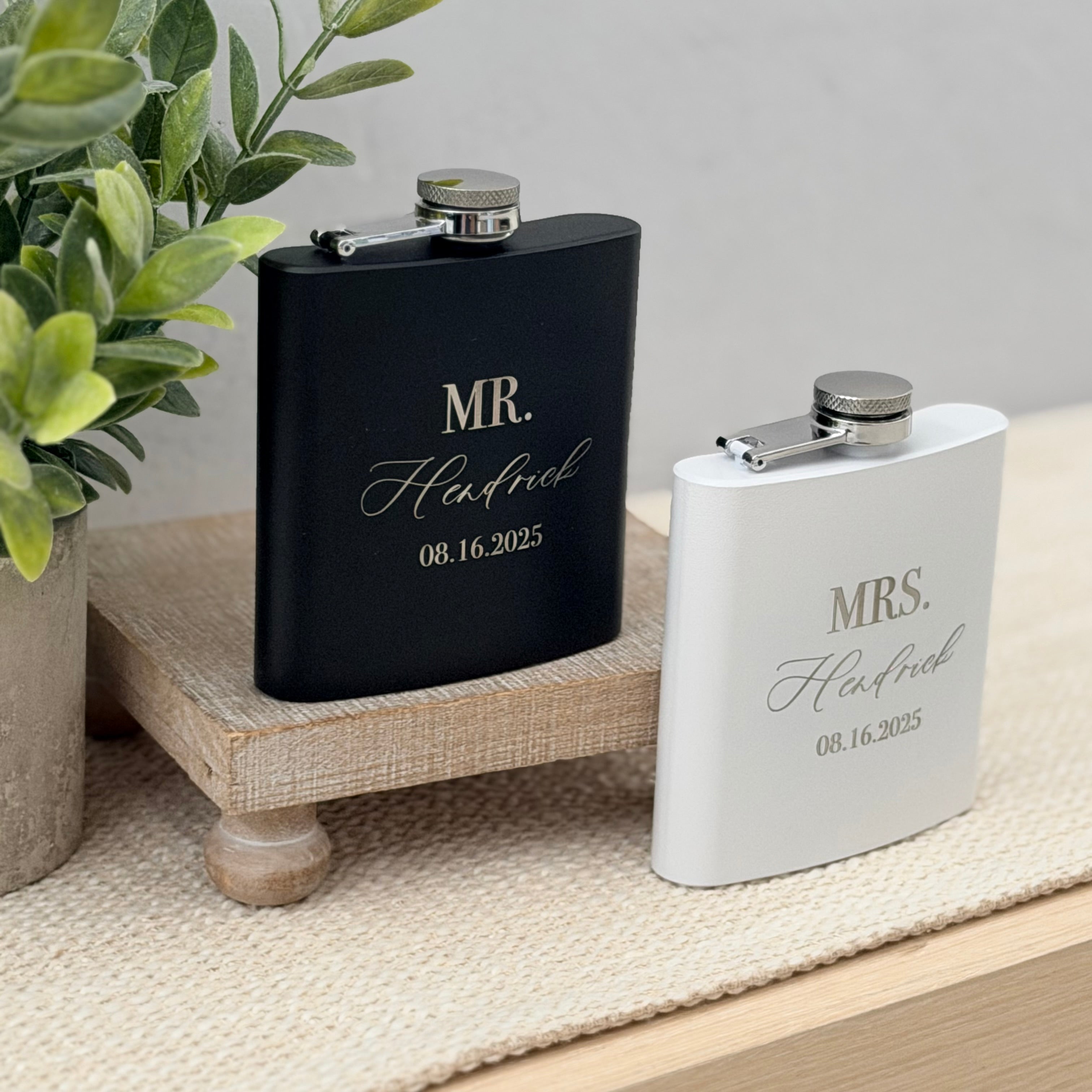 Personalized Mr and Mrs Flask Set