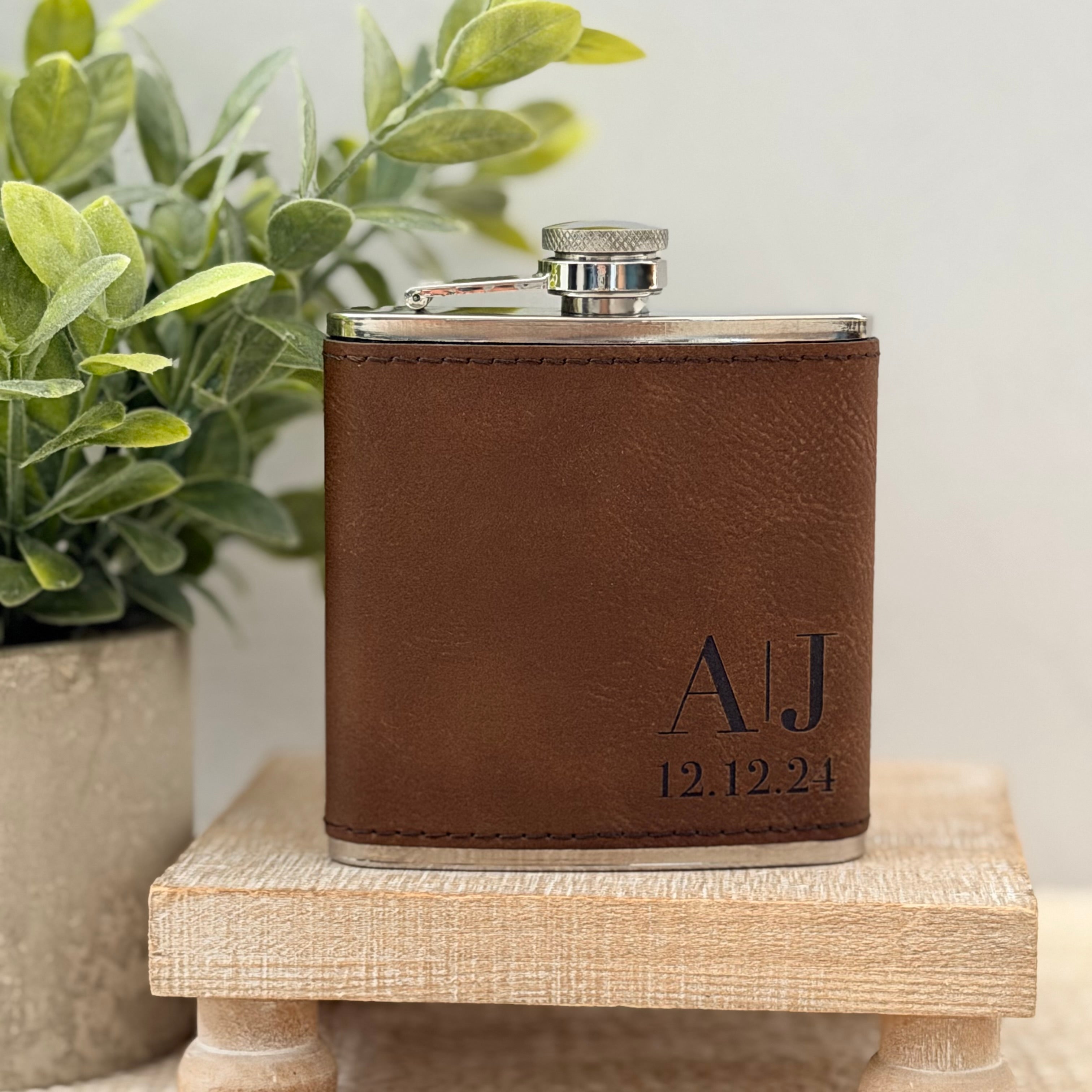 Personalized Engraved Initial Flask