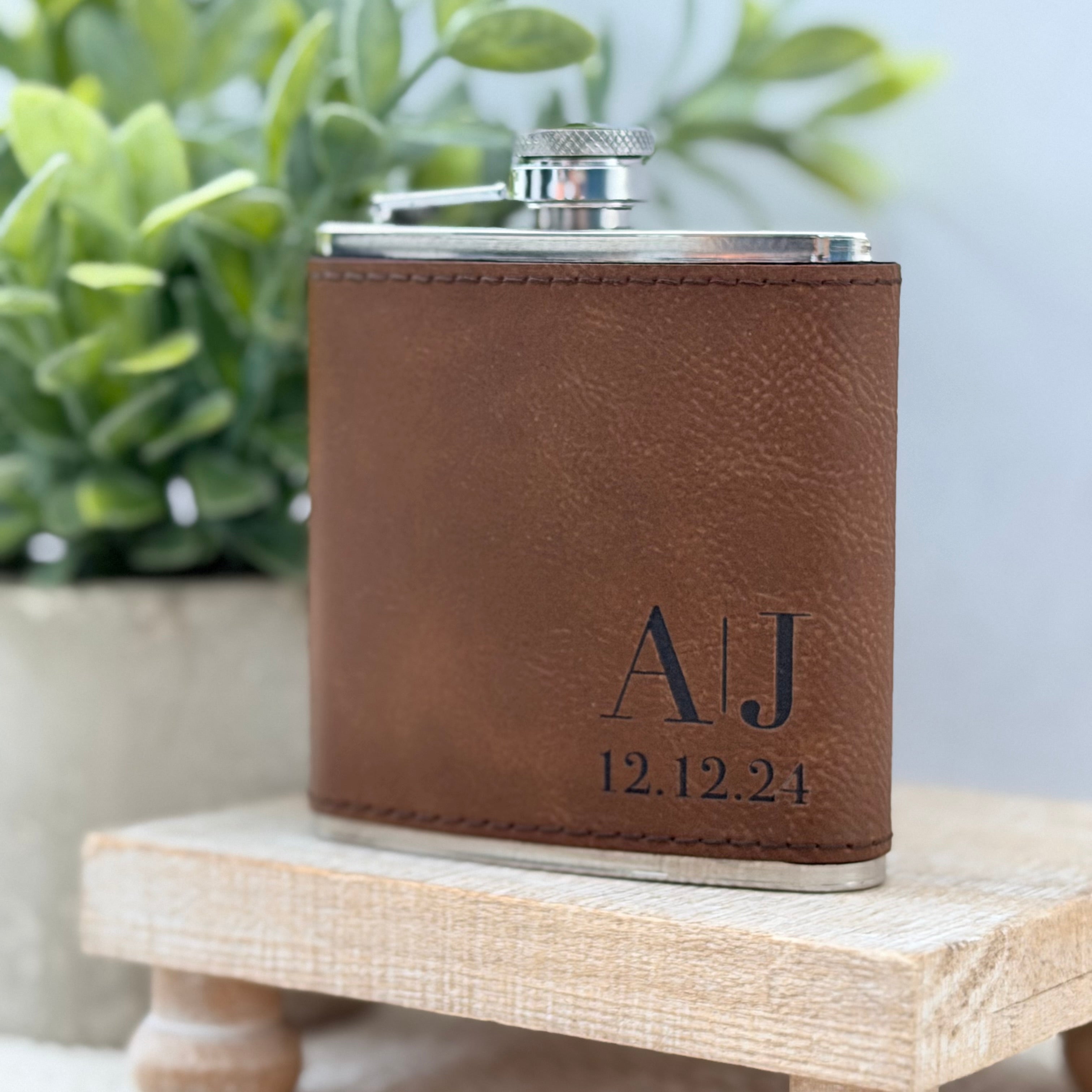 Personalized Engraved Initial Flask