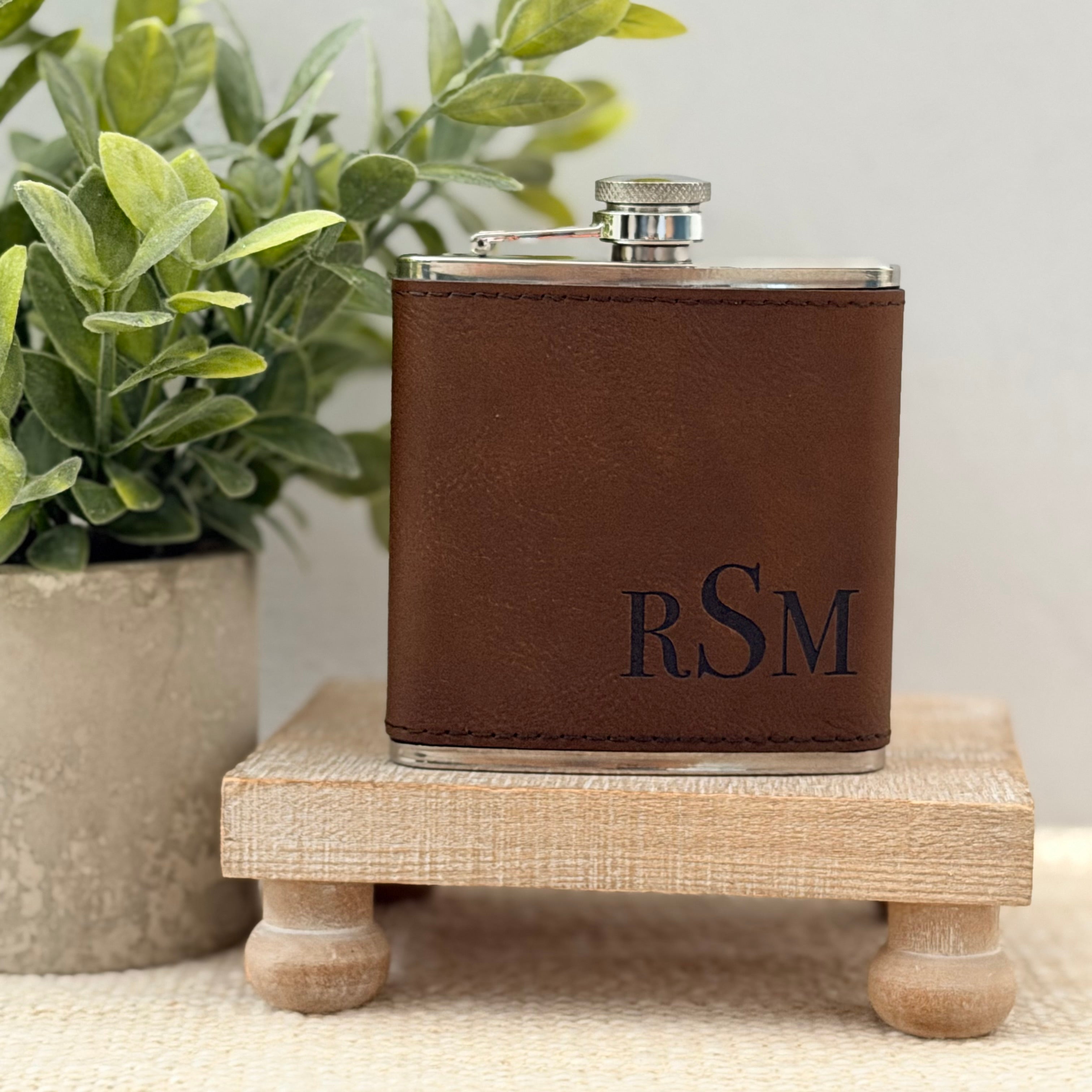 Personalized Monogram Leather Flask