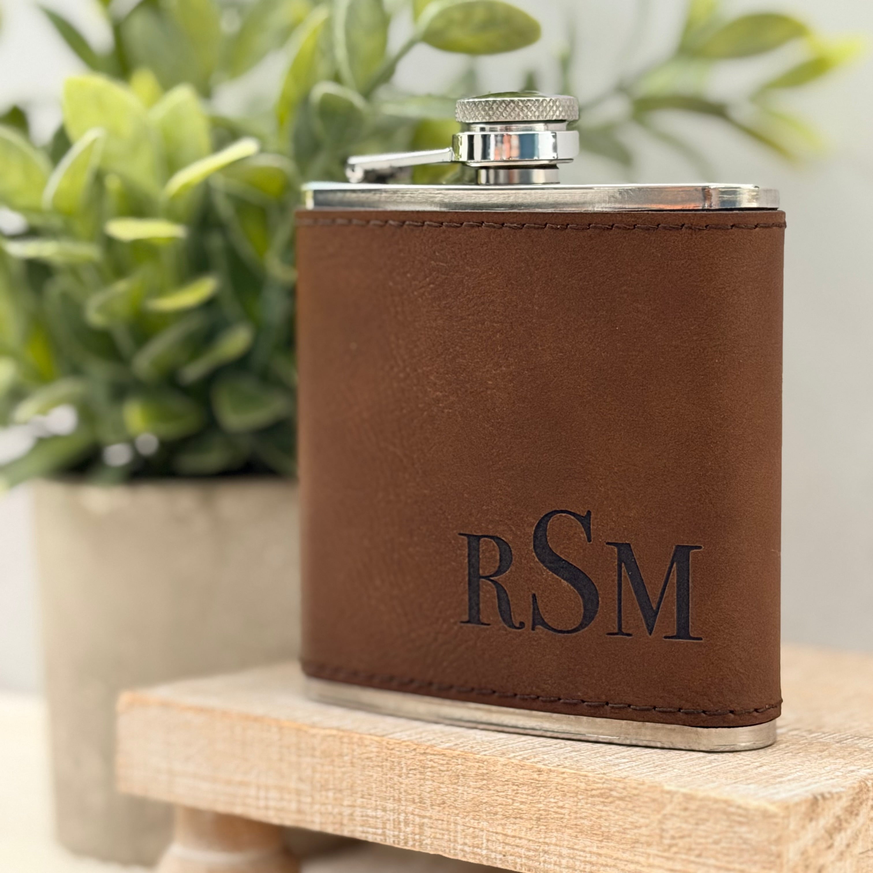 Personalized Monogram Leather Flask