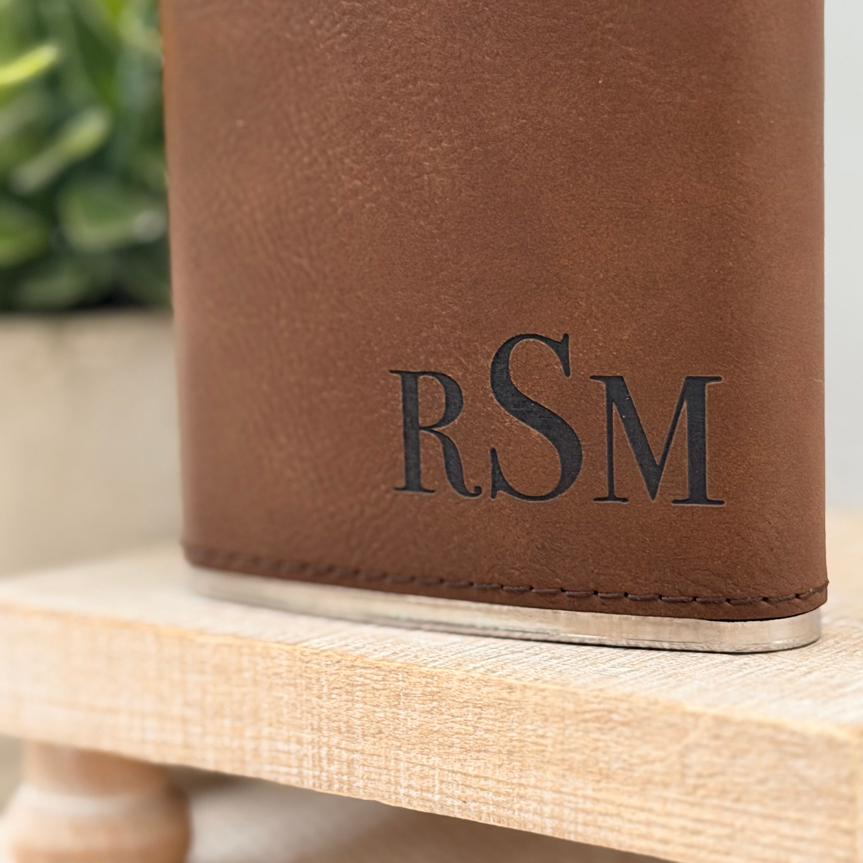 Personalized Monogram Leather Flask